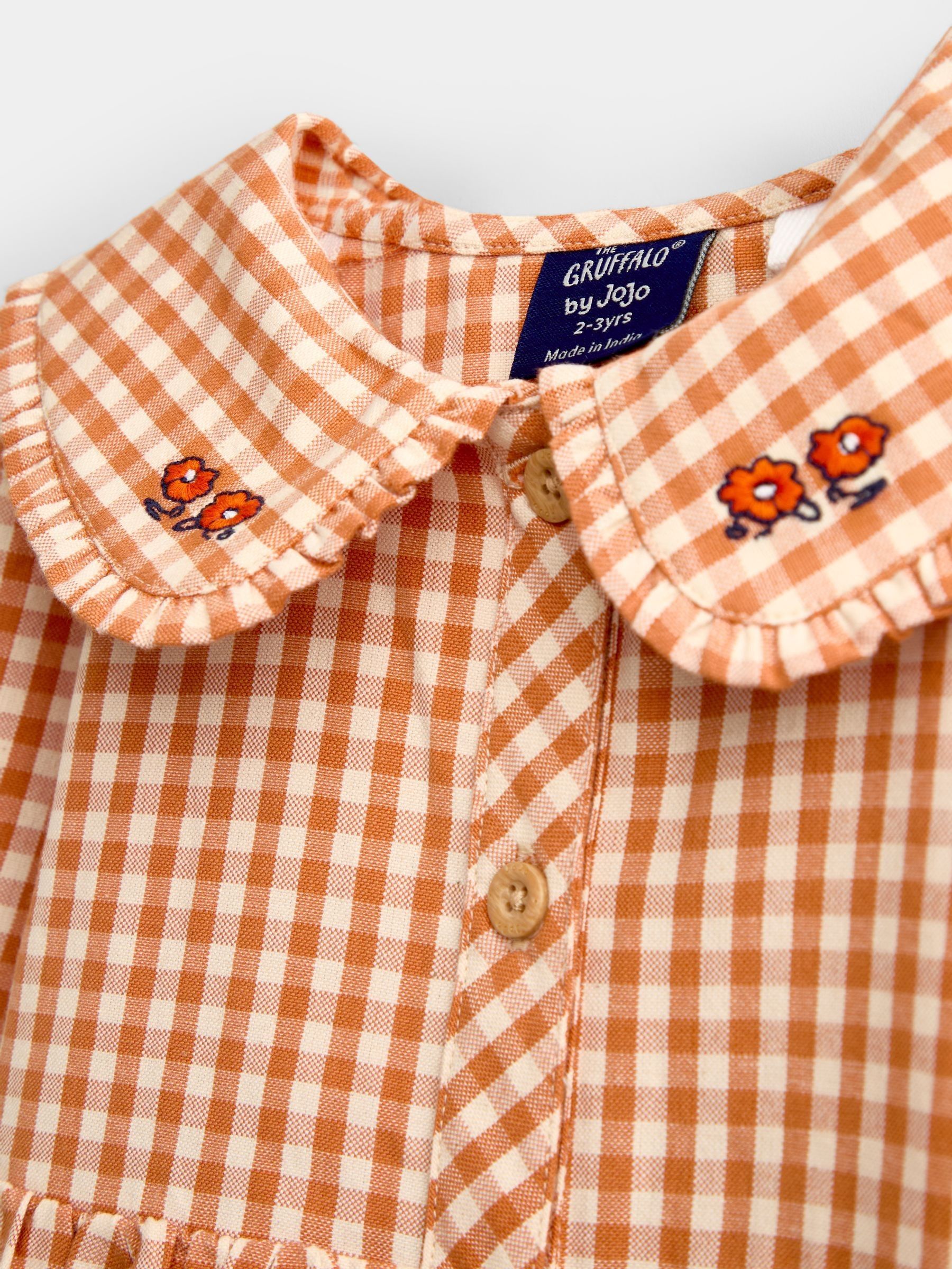 Rust Orange Gingham The Gruffalo Button Through Dress - Image 4 of 4 Rust Orange Gingham The Gruffalo Button Through Dress - Image 4 of 4