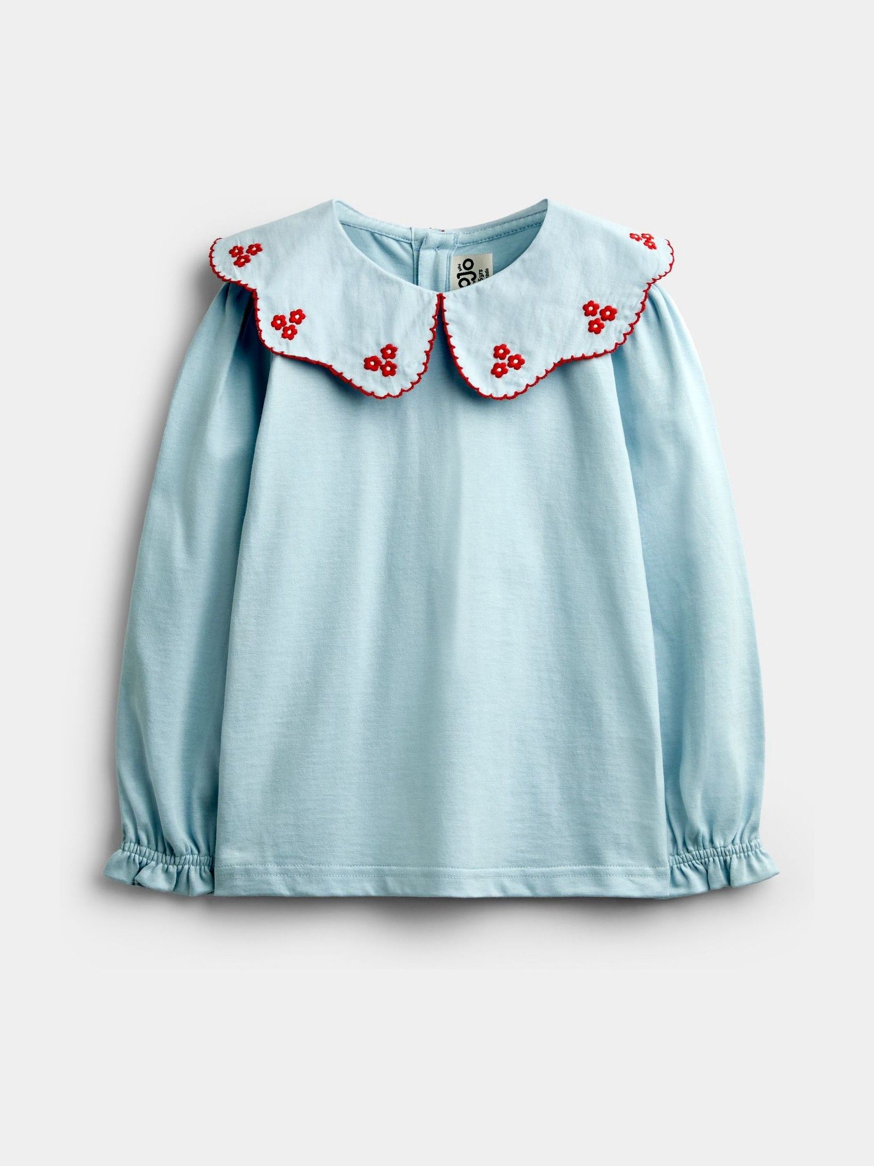 Light Blue Flowers Embroidered Collar Top - Image 1 of 4