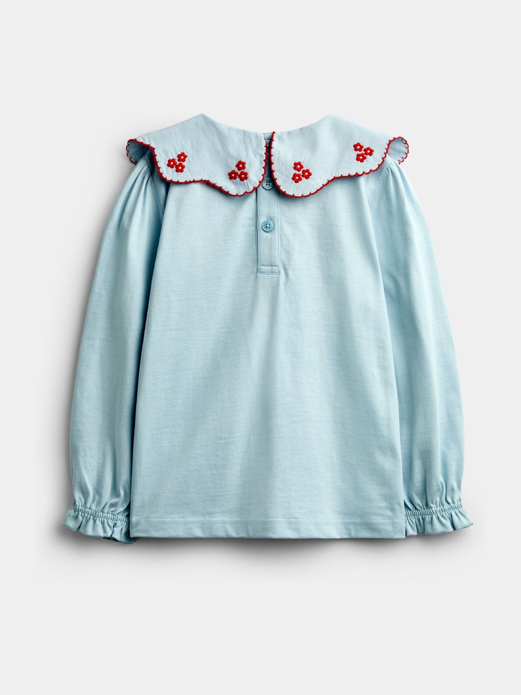 Light Blue Flowers Embroidered Collar Top - Image 2 of 4