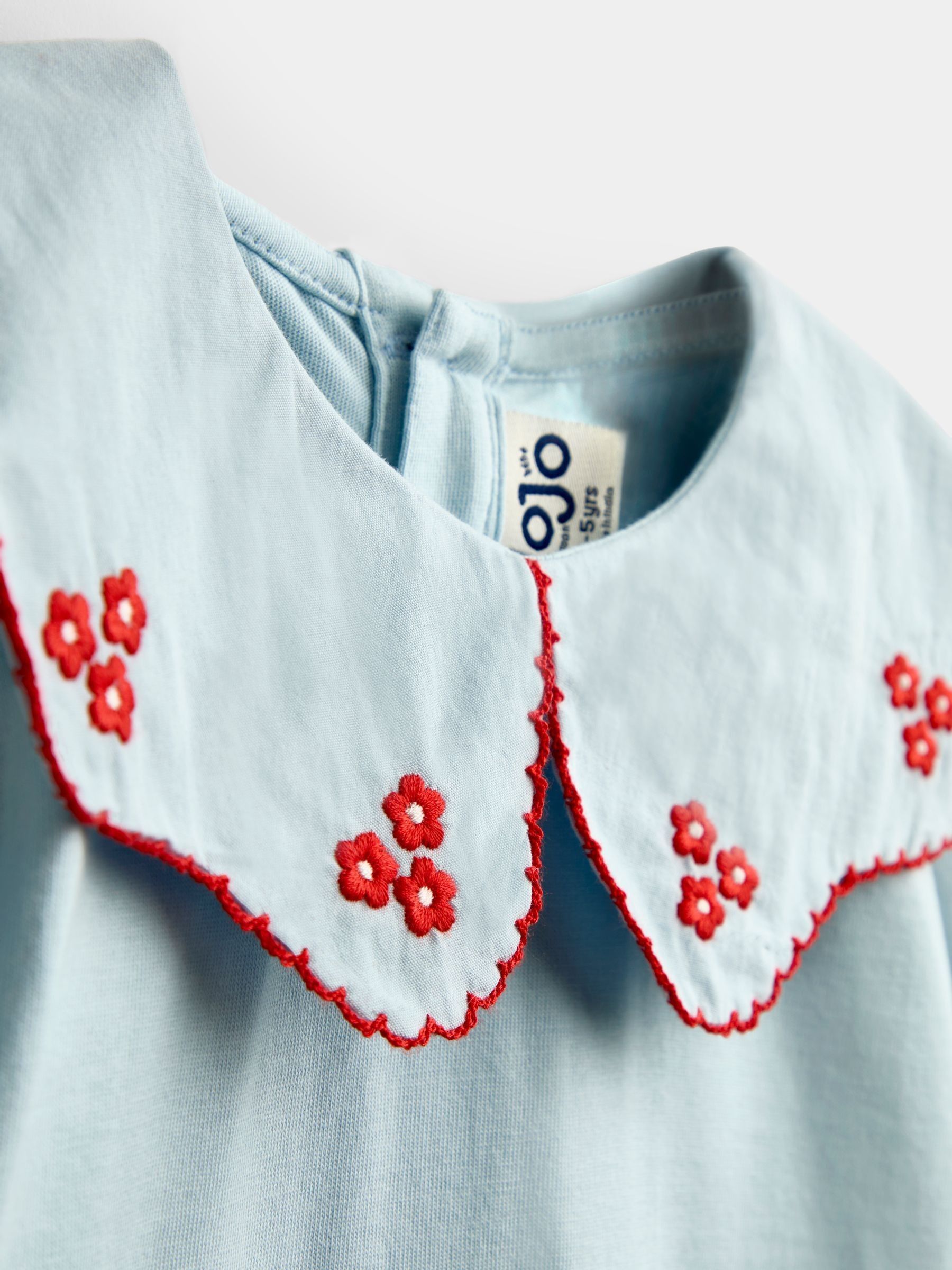 Light Blue Flowers Embroidered Collar Top - Image 3 of 4