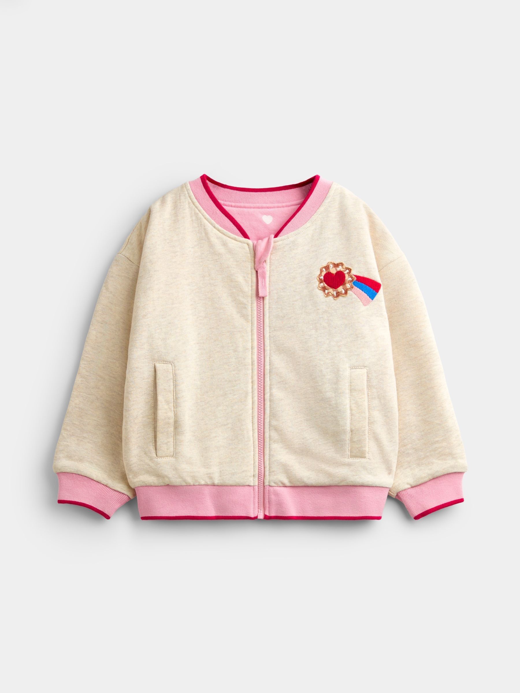 Pink Hearts & Oatmeal Appliqué Reversible Bomber Jacket - Image 3 of 7