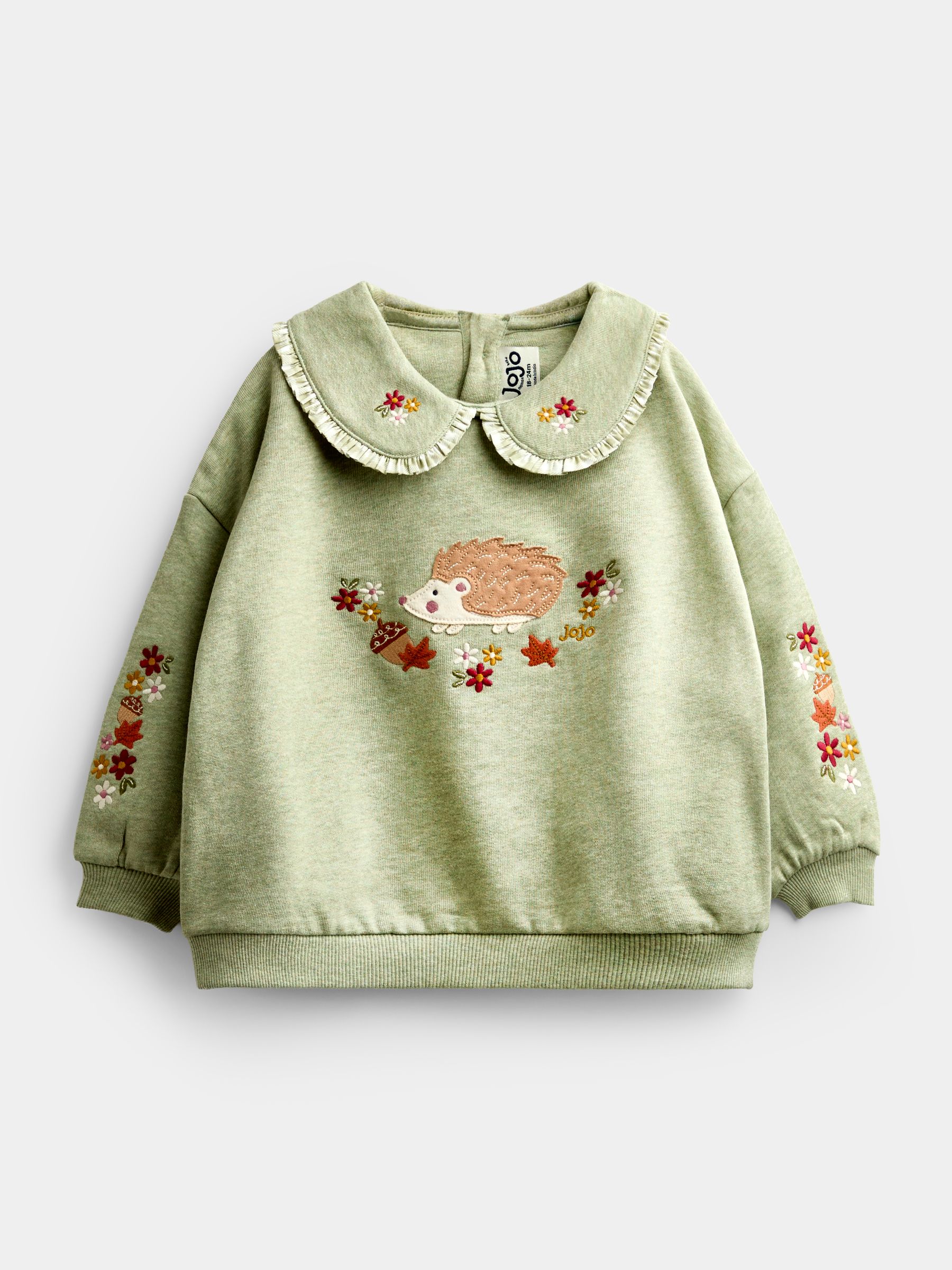 Sage Green Hedgehog Appliqué Collar Sweatshirt - Image 1 of 4