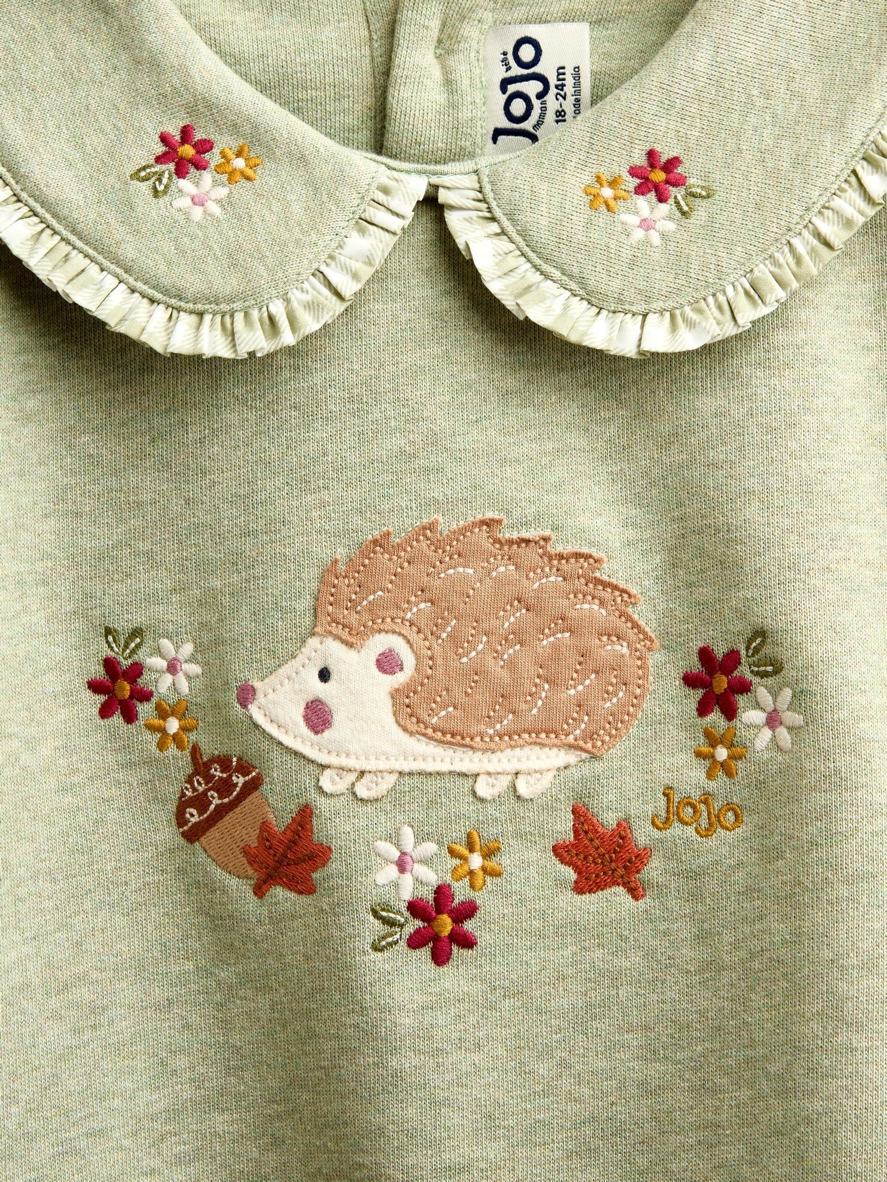 Sage Green Hedgehog Appliqué Collar Sweatshirt - Image 4 of 4