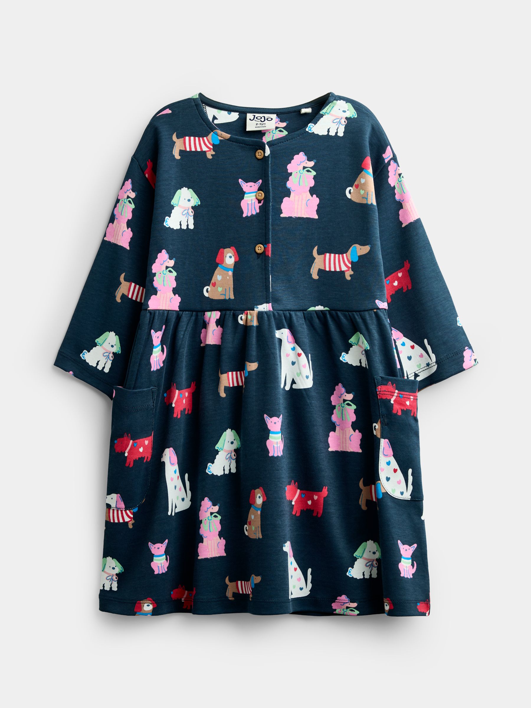 Navy Blue Dog Print Button Front Dress - Image 1 of 4 Navy Blue Dog Print Button Front Dress - Image 1 of 4