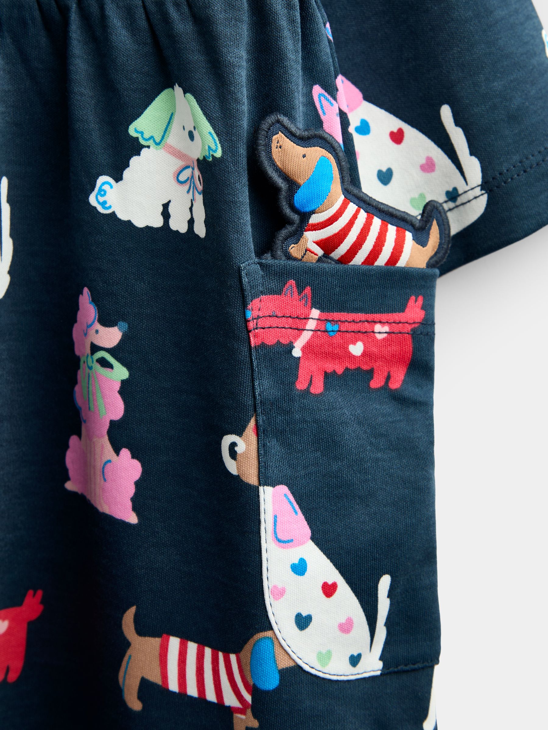 Navy Blue Dog Print Button Front Dress - Image 3 of 4
