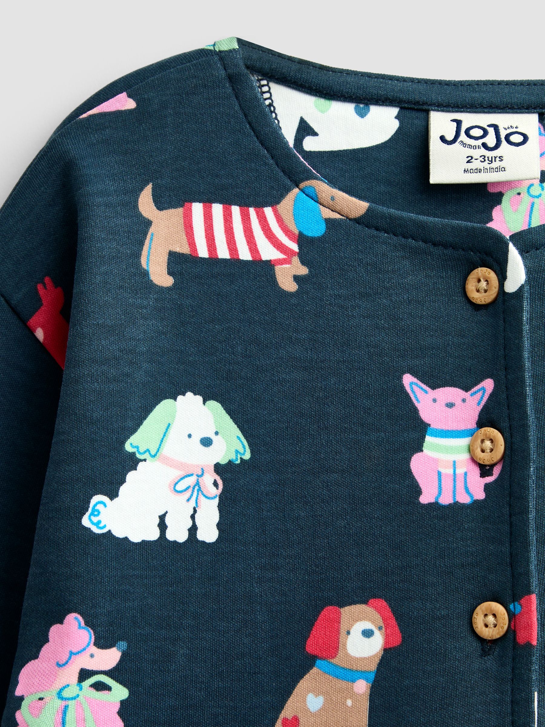 Navy Blue Dog Print Button Front Dress - Image 4 of 4