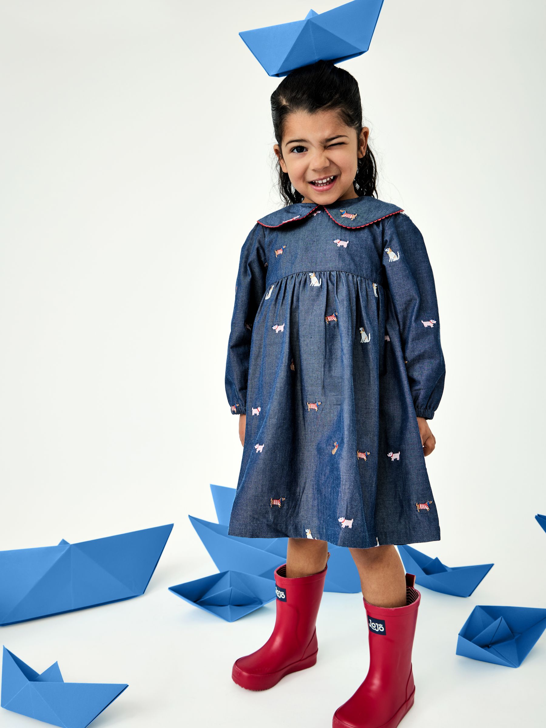 Chambray Blue Pets Embroidered Dress - Image 1 of 5 Chambray Blue Pets Embroidered Dress - Image 1 of 5