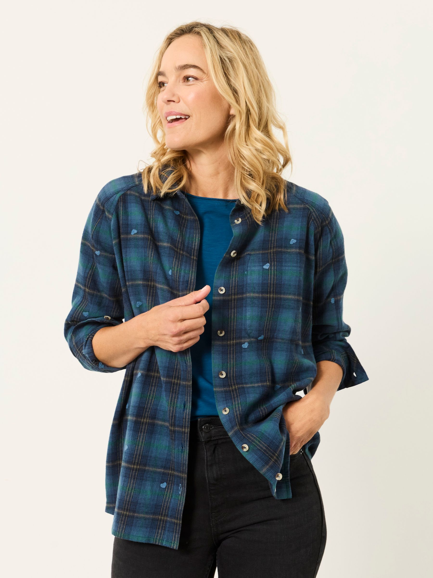 Bessie Blue Petite Embroidered Check Shirt - Image 1 of 7