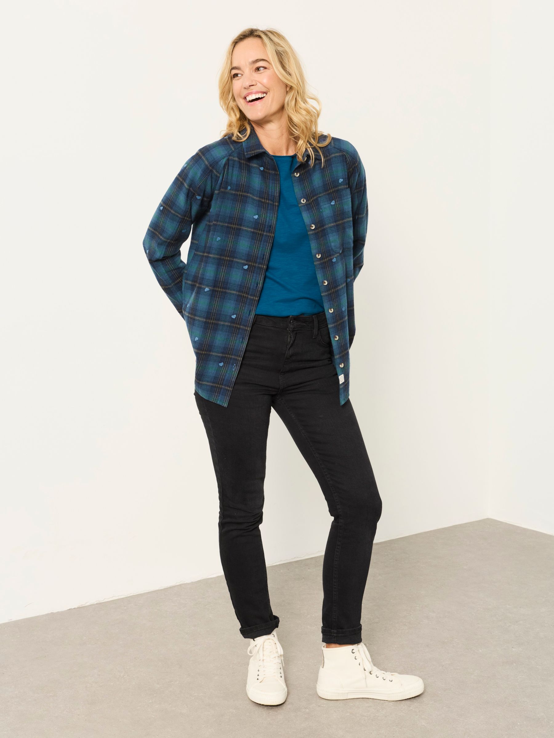 Bessie Blue Petite Embroidered Check Shirt - Image 4 of 7
