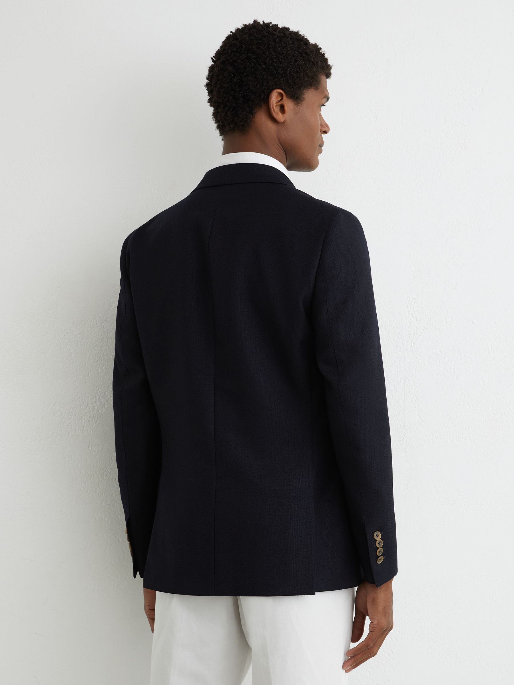 Wool Herringbone Double-Breasted Blazer Tailored-Fit in Navy - Image 7 of 9
