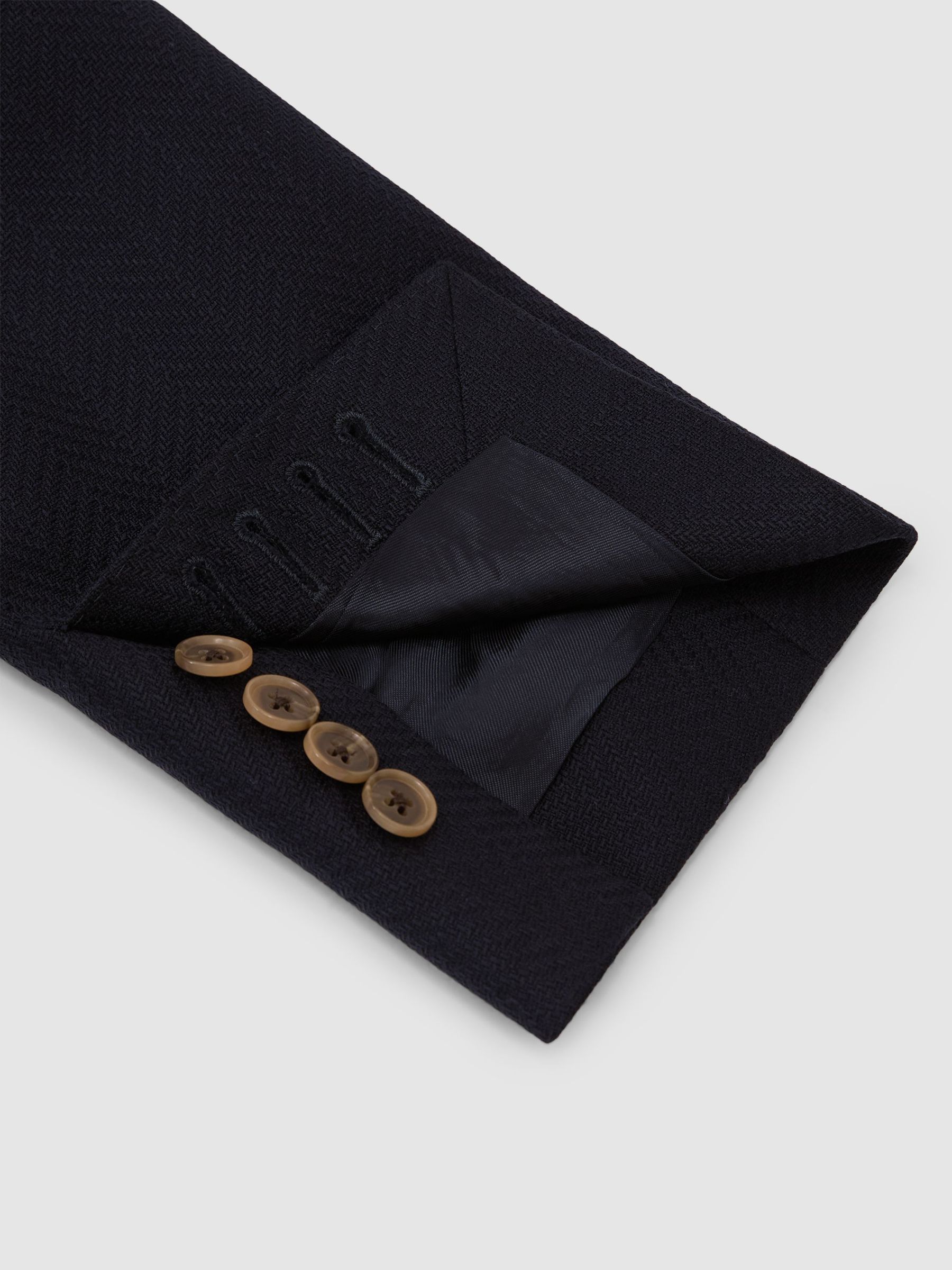 Wool Herringbone Double-Breasted Blazer Tailored-Fit in Navy - Image 8 of 9