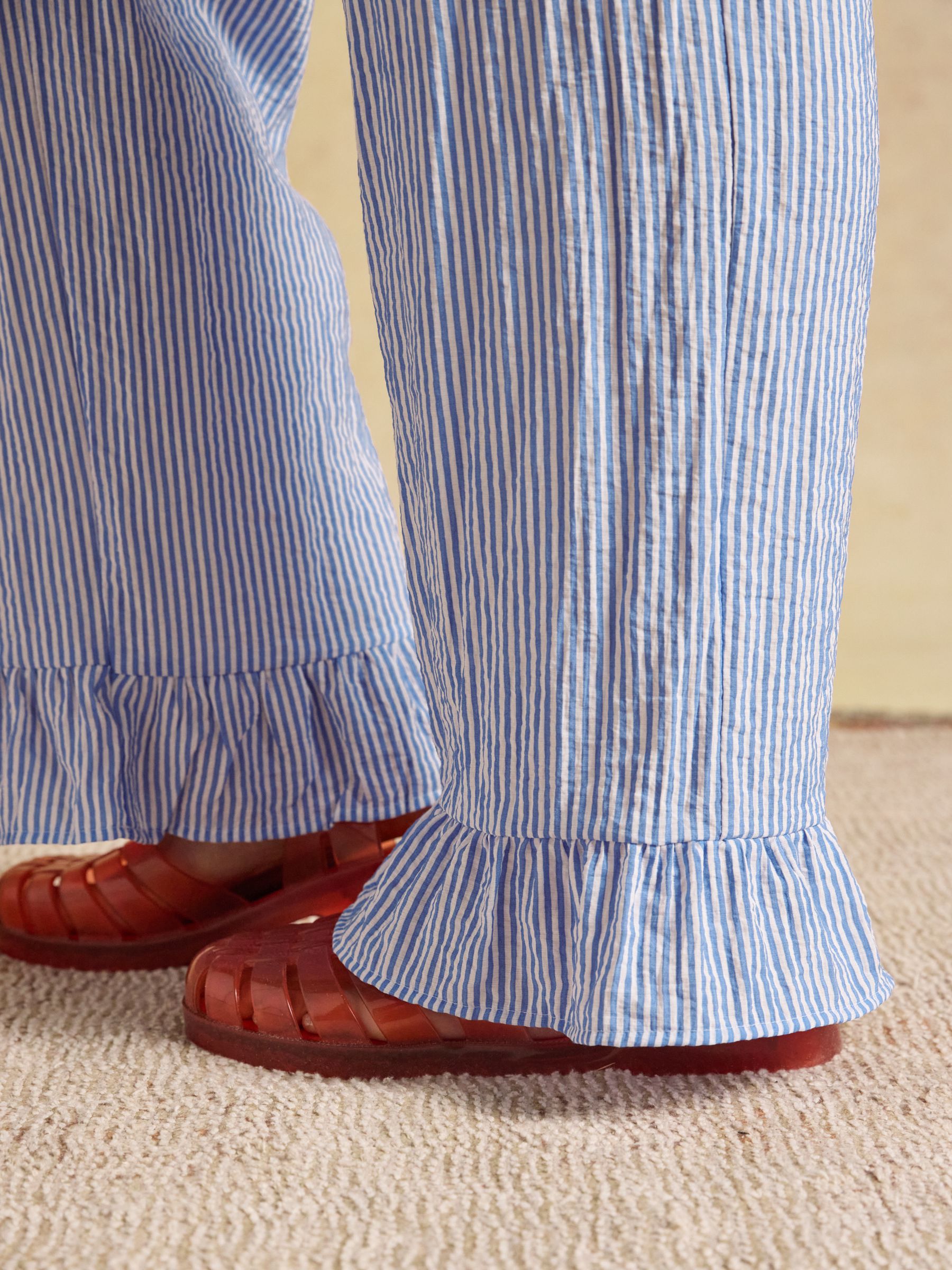 Blue Stripe Wide Leg Frill Hem Trouser - Image 3 of 5