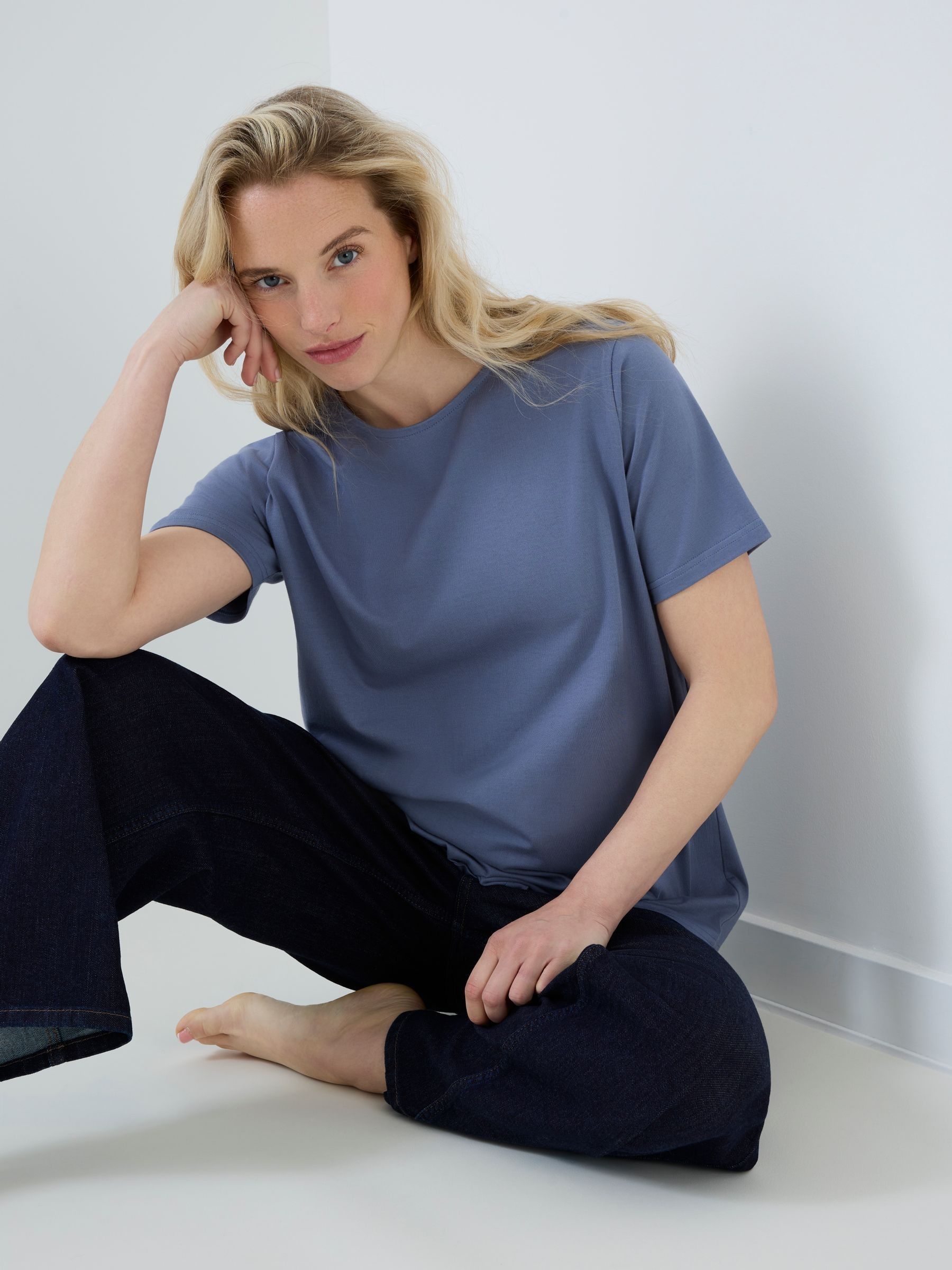 Mid Blue Oversized Boyfriend Maternity Shirt - Image 2 of 5 Mid Blue Oversized Boyfriend Maternity Shirt - Image 2 of 5