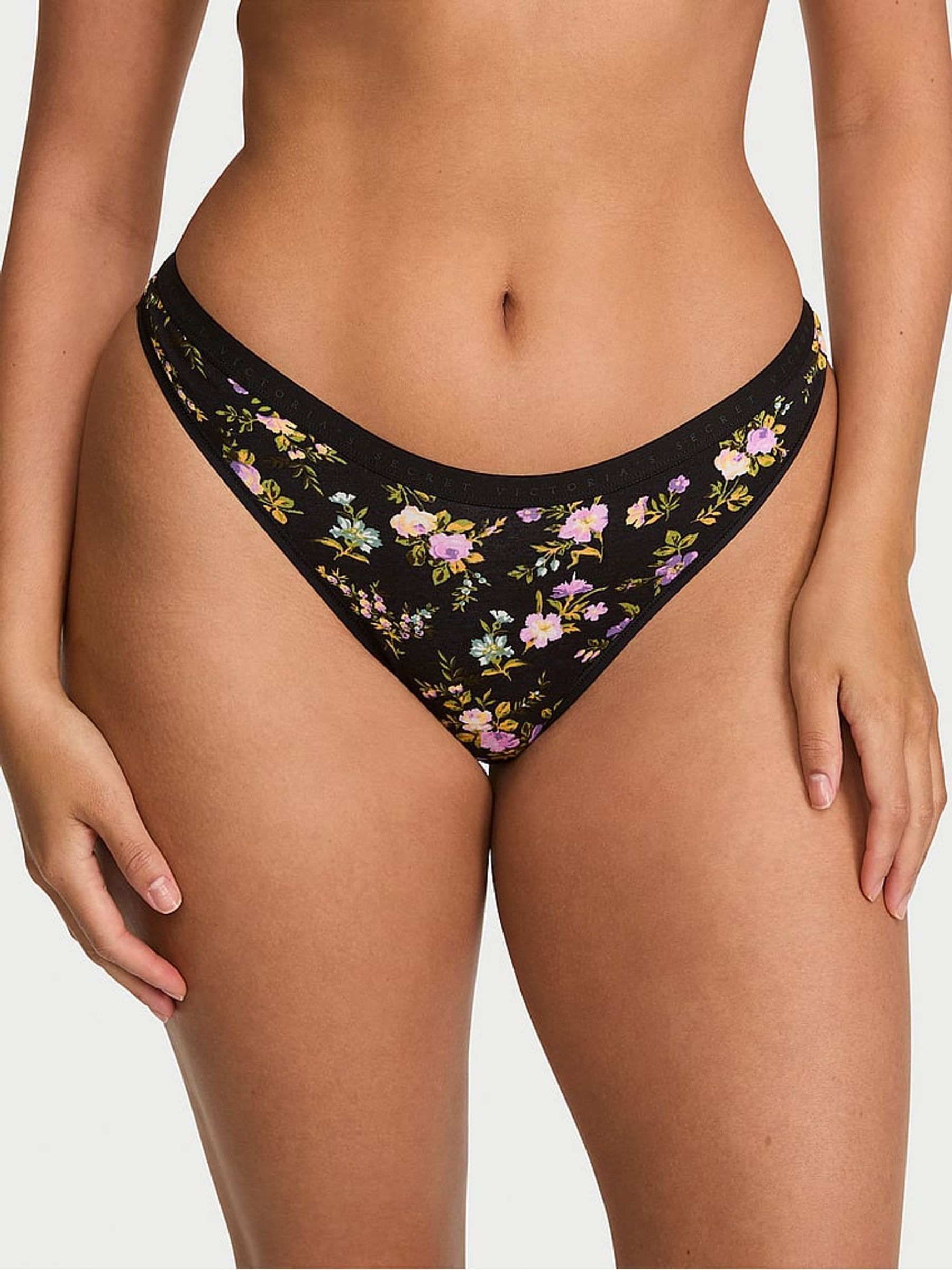 Black Floral Bouquet Thong Knickers - Image 1 of 2