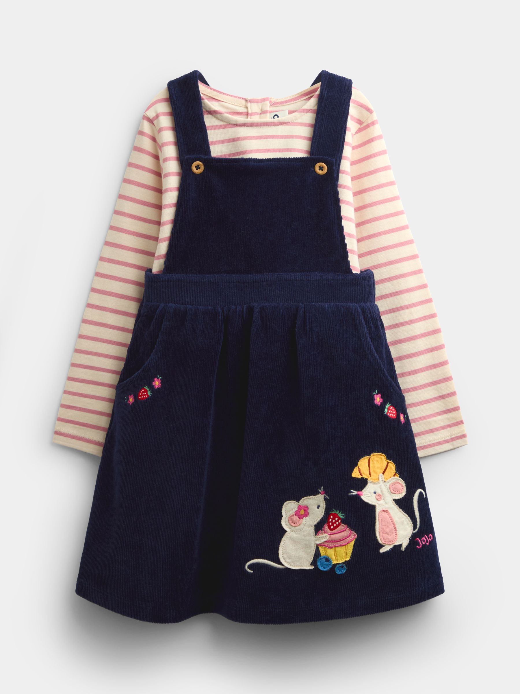 Navy Blue Mouse Embroidered Velour Pinafore Set - Image 1 of 7