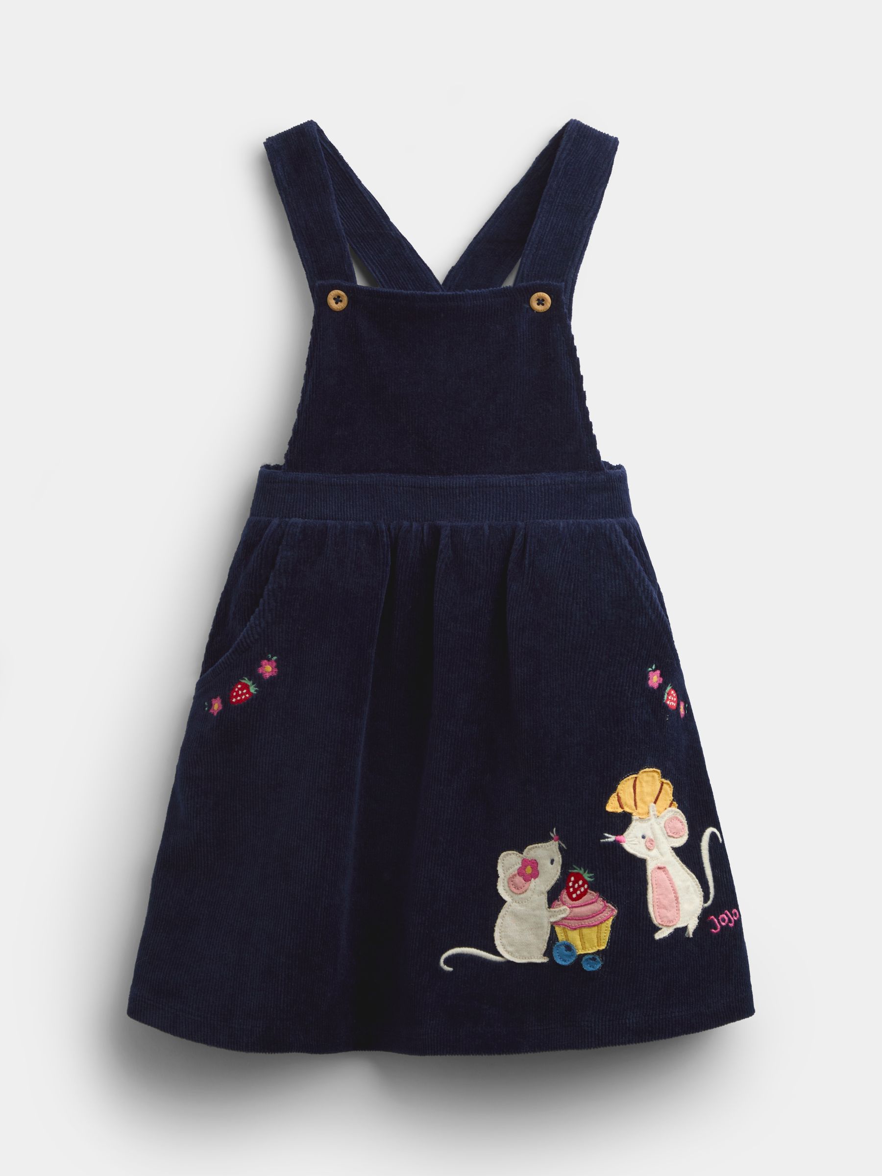 Navy Blue Mouse Embroidered Velour Pinafore Set - Image 2 of 7