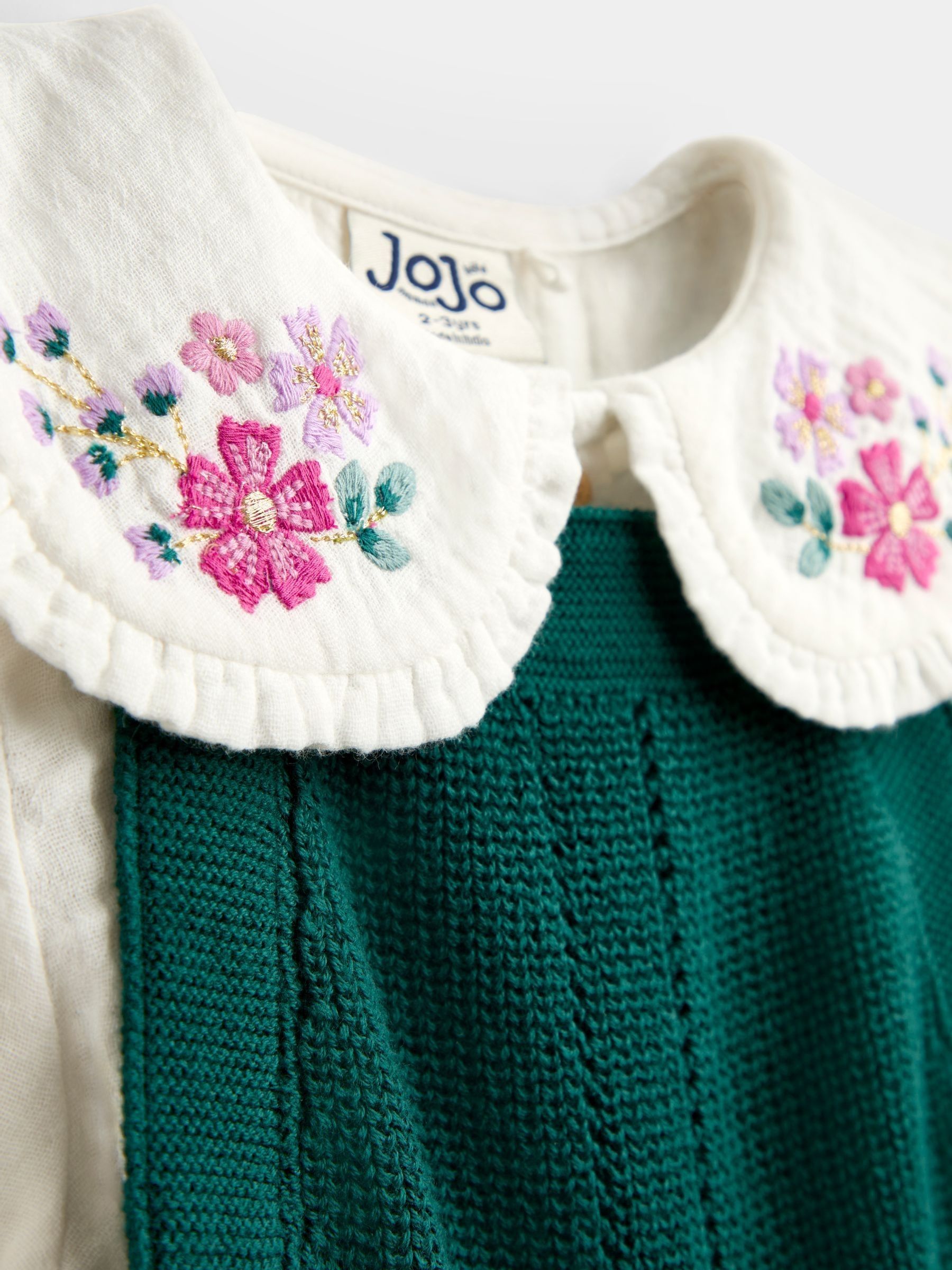 Emerald Green Knitted Pinny & Embroidered Blouse Set - Image 6 of 6