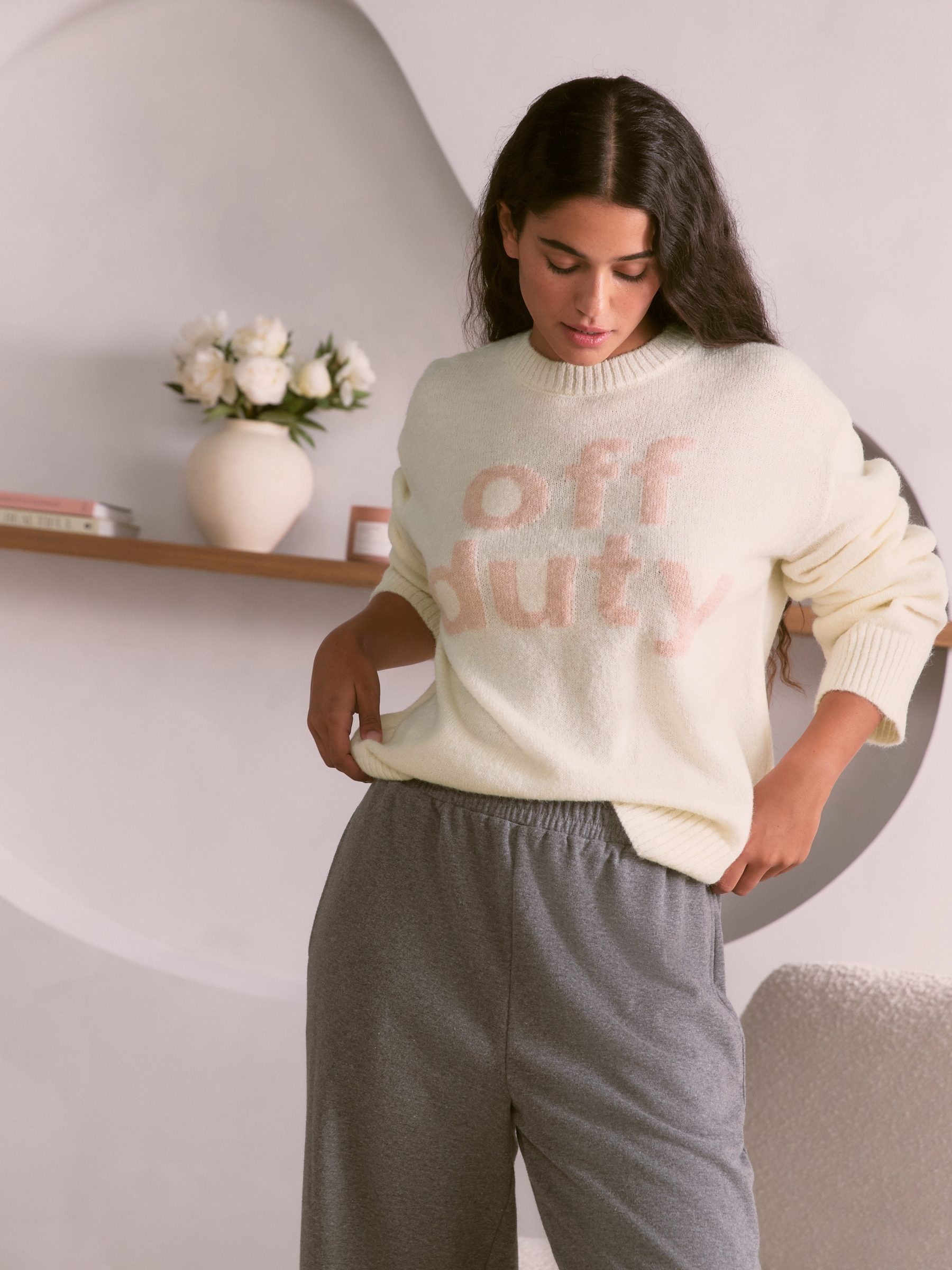 Cream Off Duty Knitted Crew Neck Jumper - Image 1 of 8