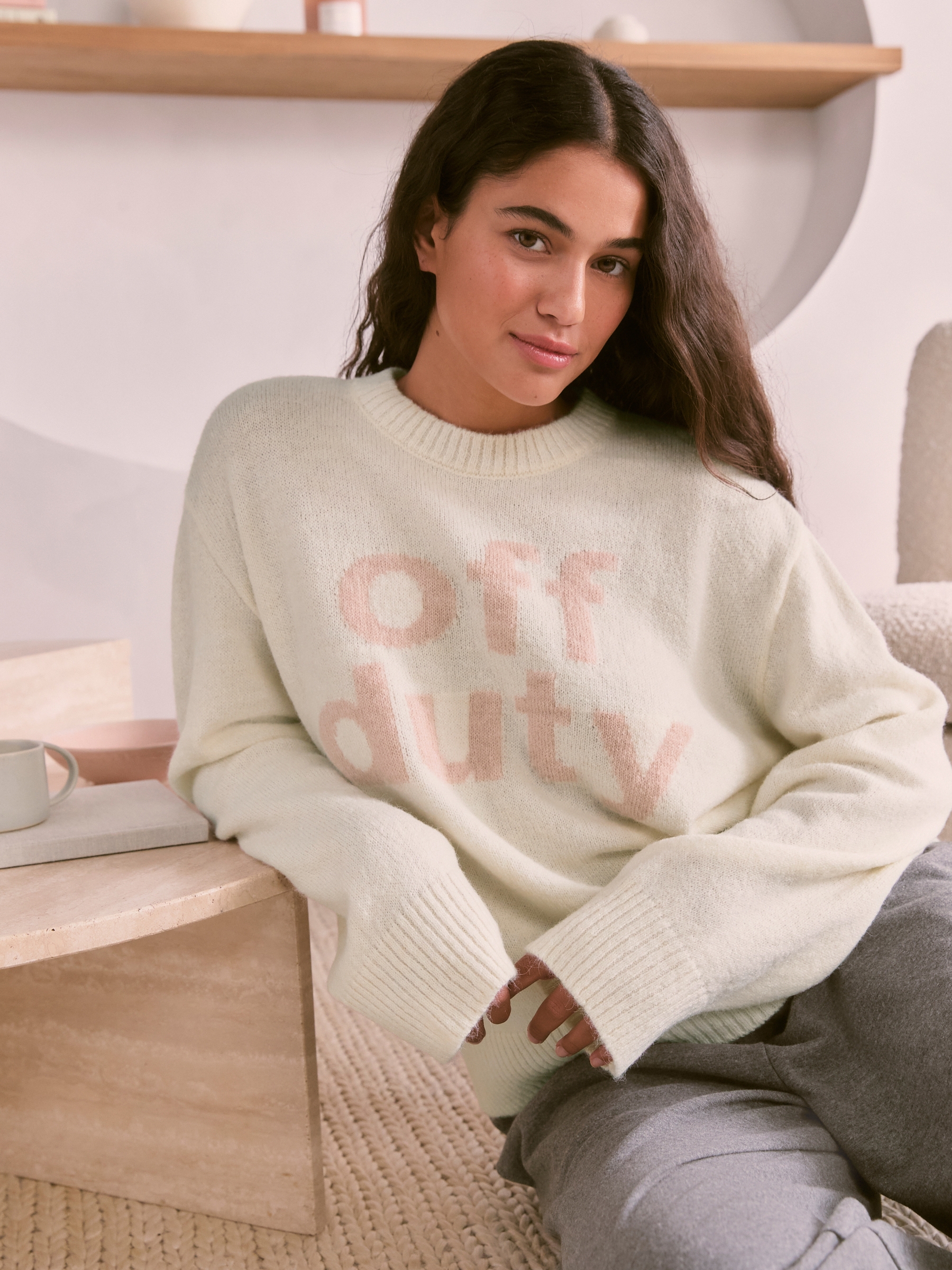 Cream Off Duty Knitted Crew Neck Jumper - Image 3 of 8