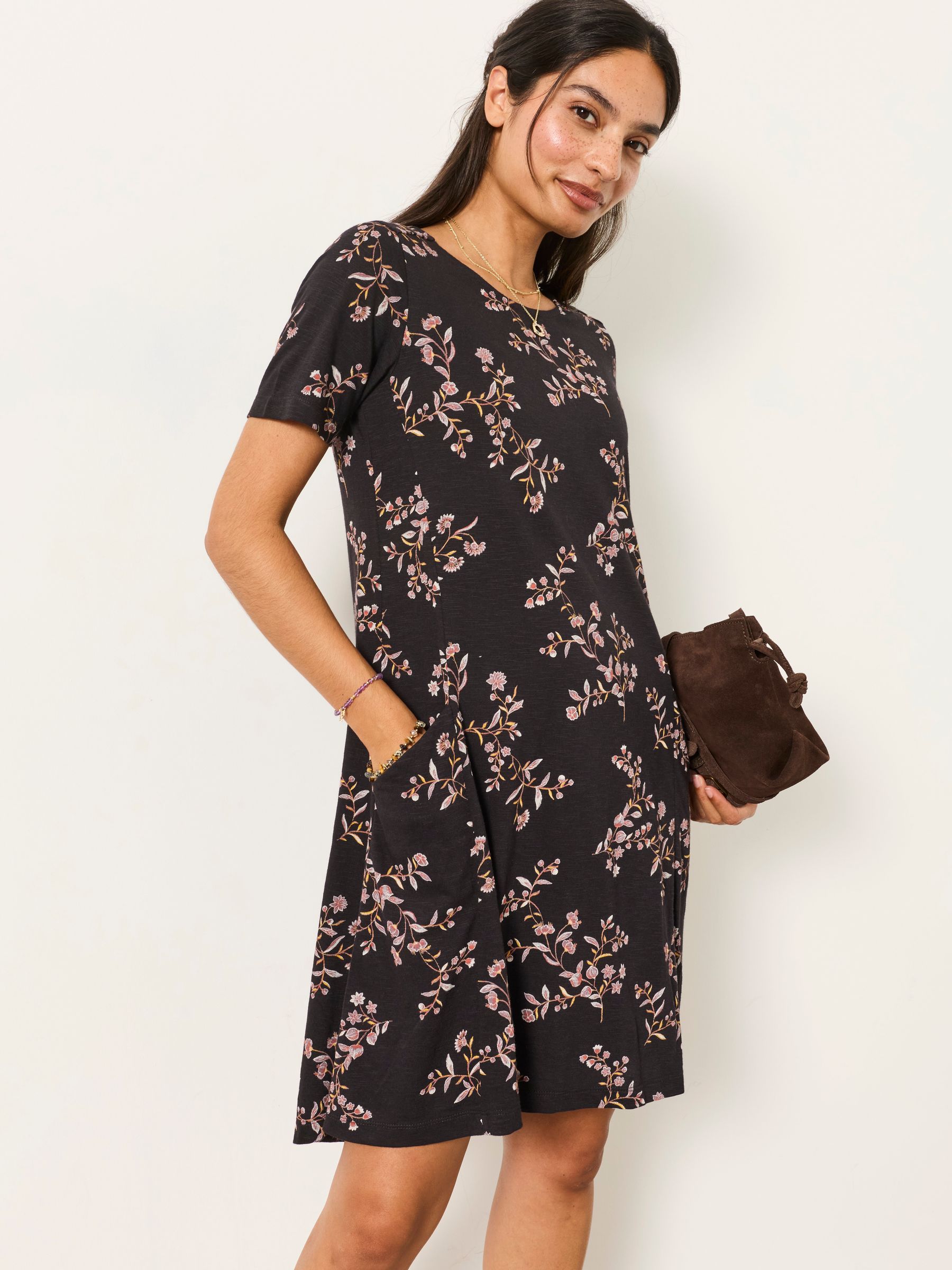 Simone Black Vintage Floral Petite Floral Jersey Dress - Image 1 of 5