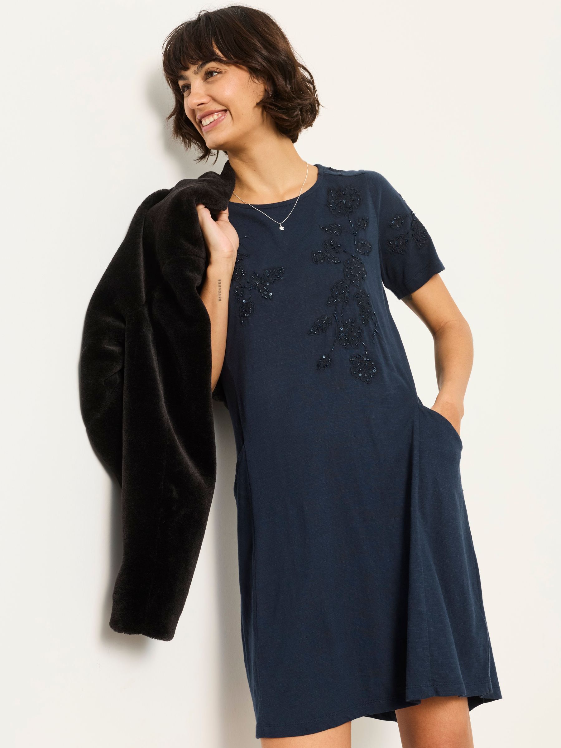 Simone Navy Petite Floral Jersey Dress - Image 1 of 4