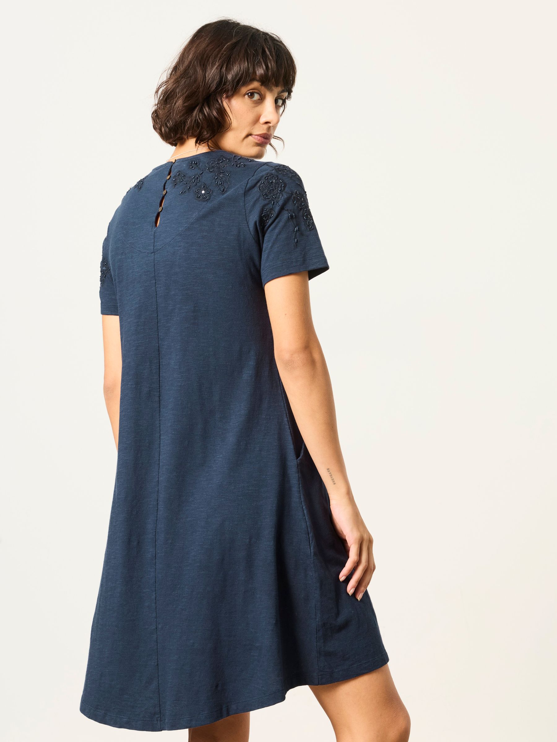 Simone Navy Petite Floral Jersey Dress - Image 2 of 4