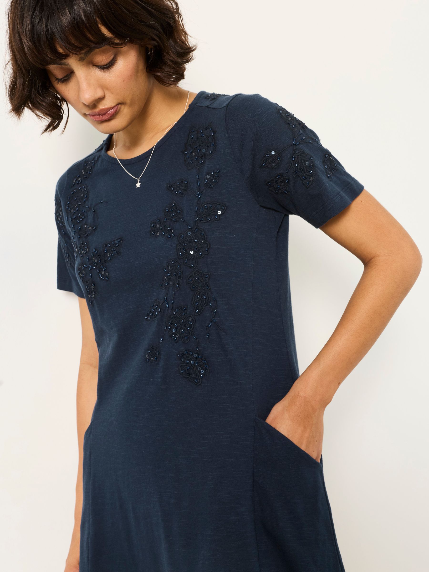 Simone Navy Petite Floral Jersey Dress - Image 3 of 4