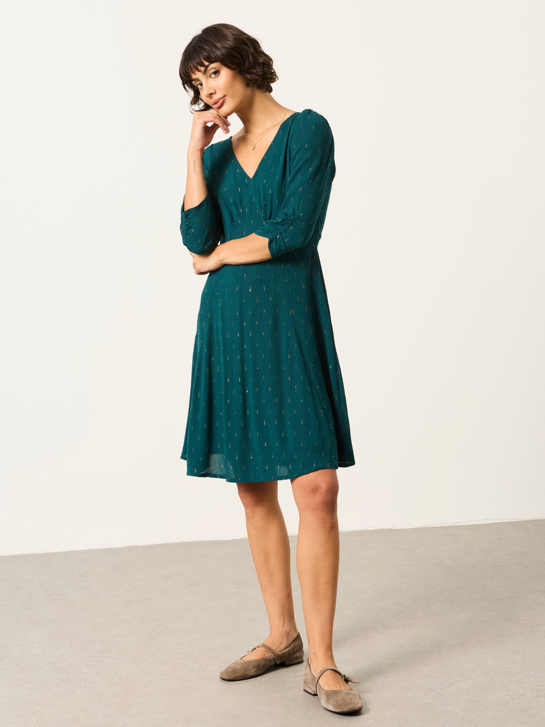 Anya Teal Blue Petite Spot Dress - Image 1 of 6