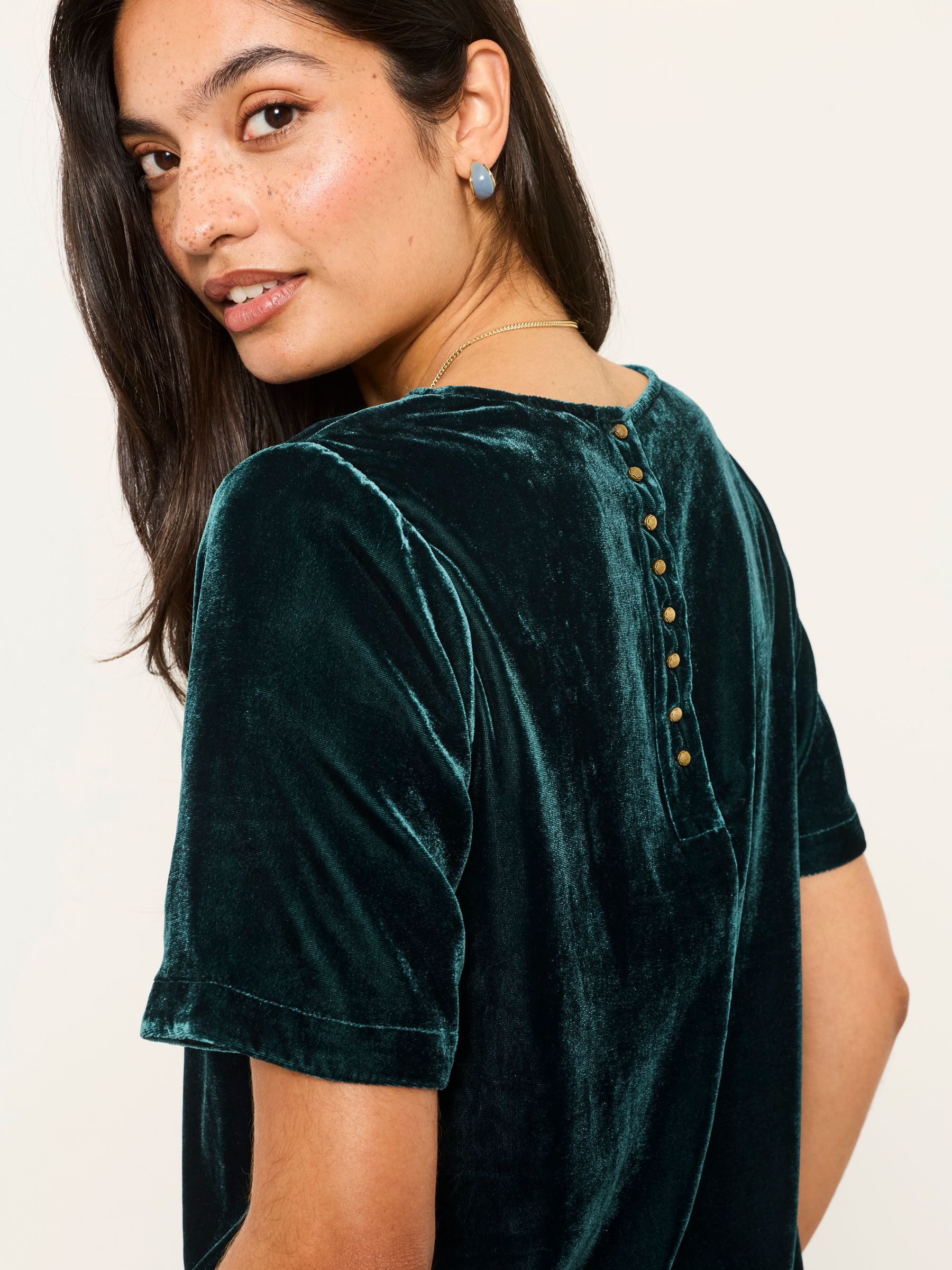 Maddie Teal Blue Petite Velvet Blouse - Image 3 of 7