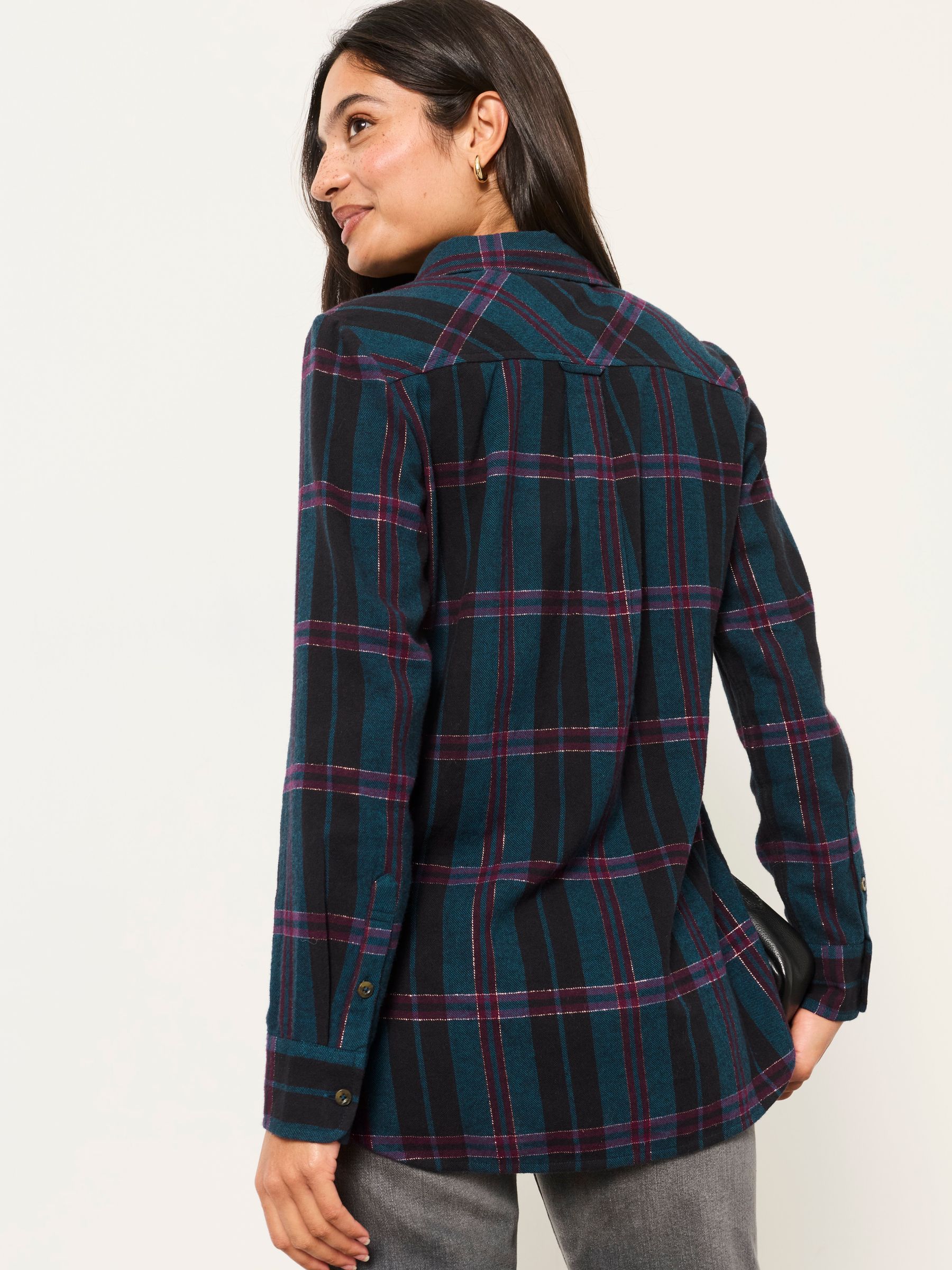 Olivia Navy Petite Check Shirt - Image 2 of 6