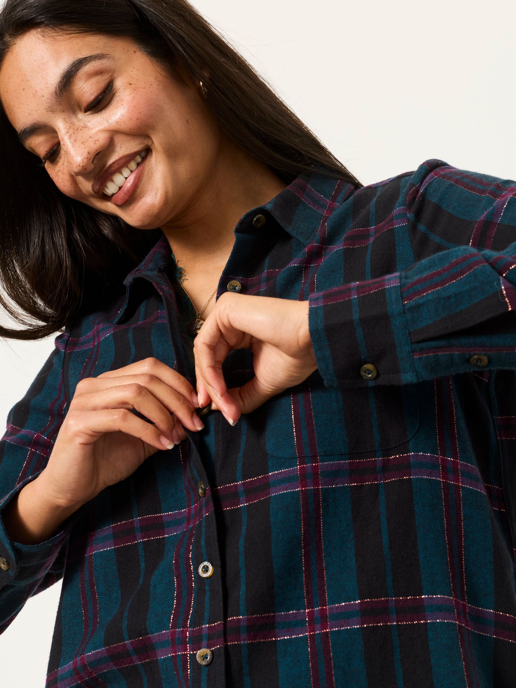 Olivia Navy Petite Check Shirt - Image 4 of 6