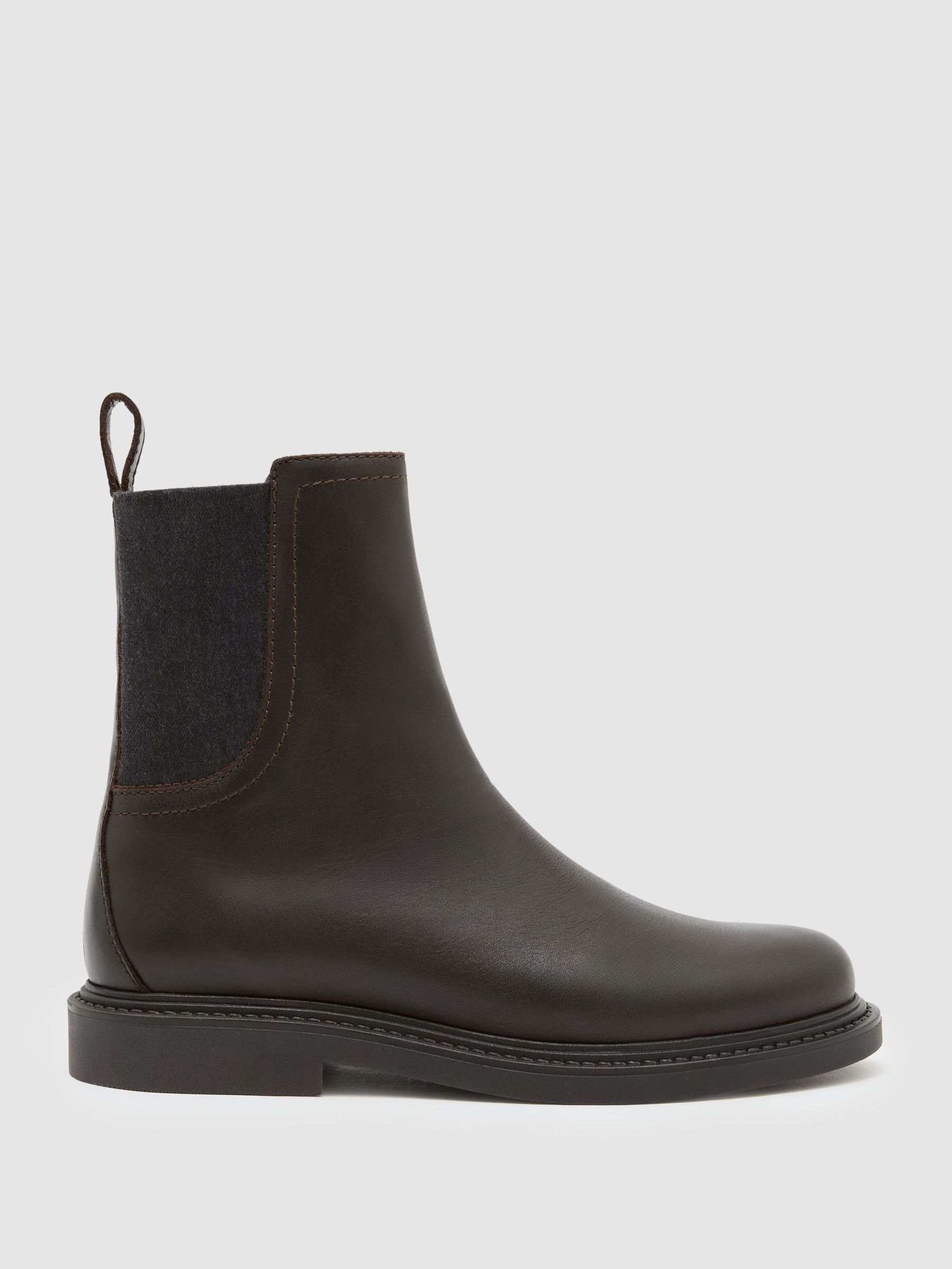 Leather Flat Ankle Boots in Chocolate - Image 2 of 6