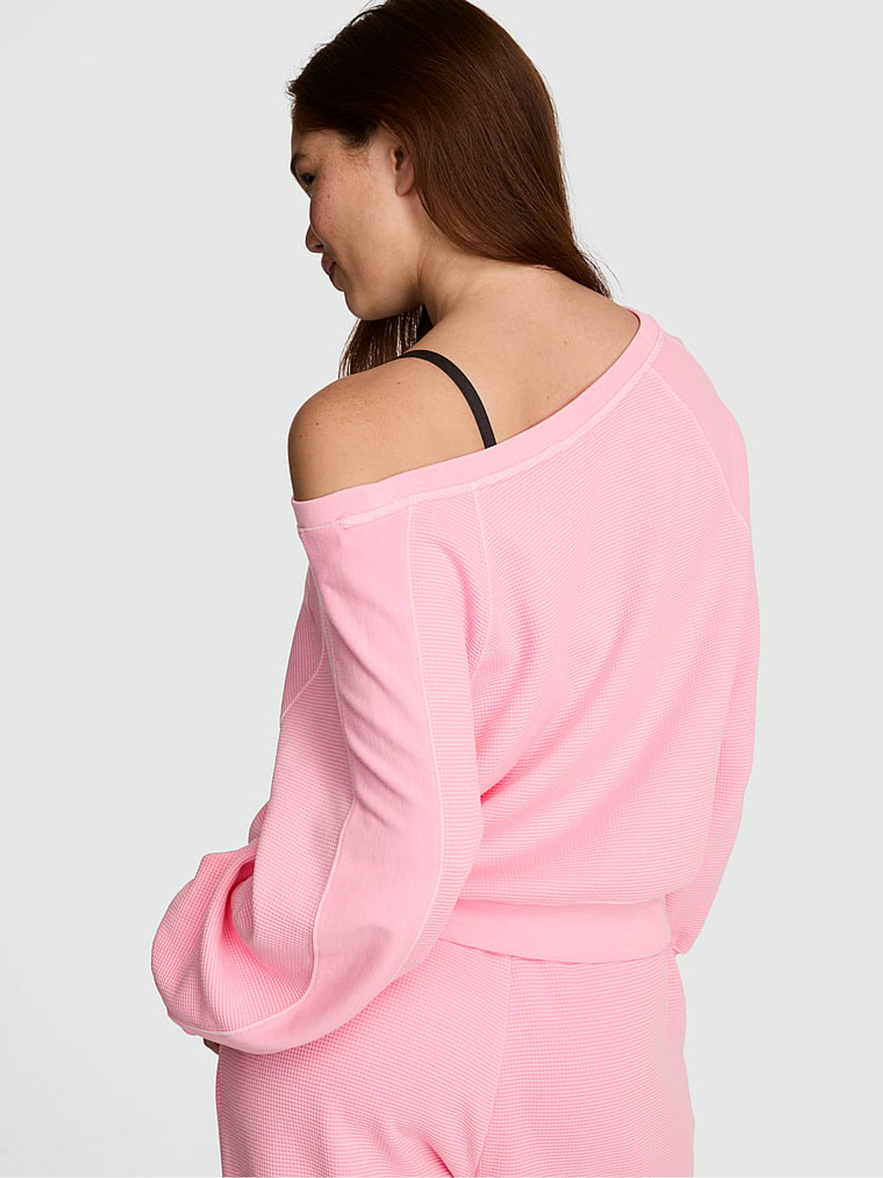 Victoria Pink Off The Shoulder Waffle Sweatshirt - Image 2 of 2 Victoria Pink Off The Shoulder Waffle Sweatshirt - Image 2 of 2