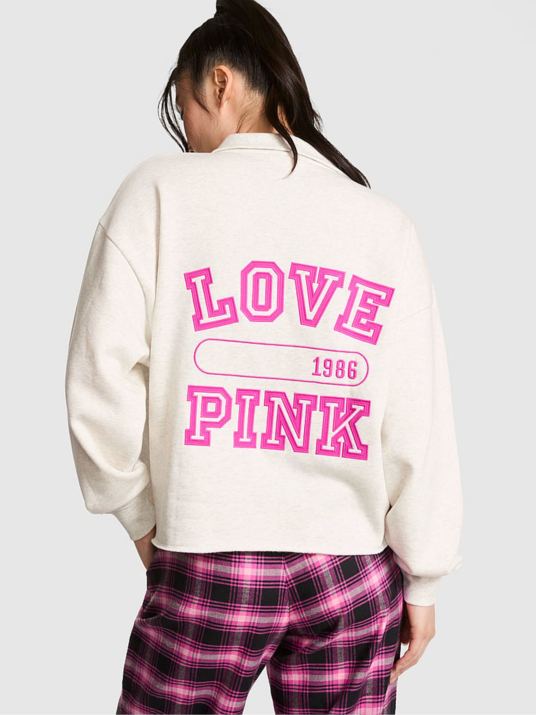 Snow Heather Grey/Pink Quarter Zip Fleece Sweatshirt - Image 2 of 2