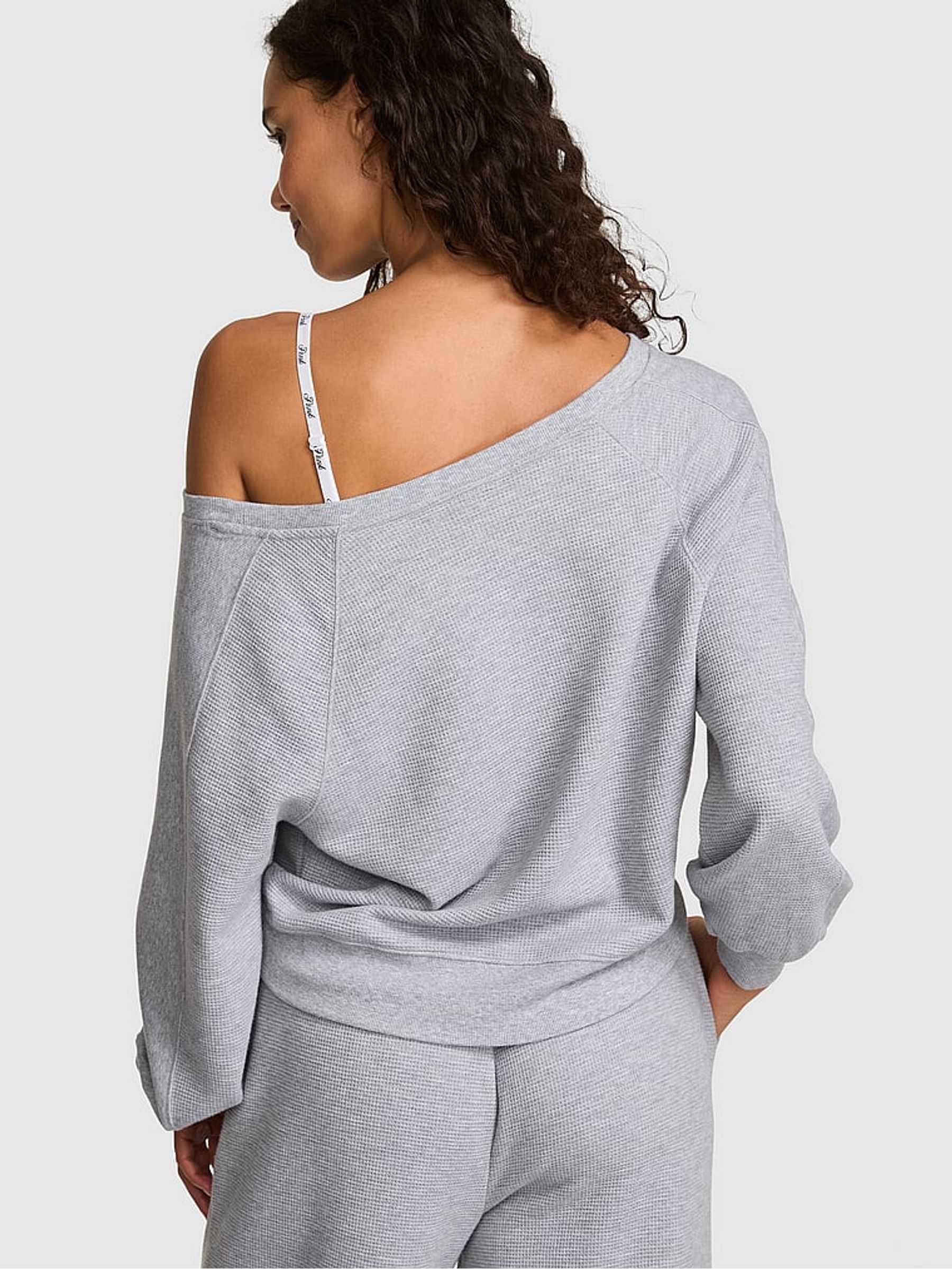 Medium Heather Grey Off The Shoulder Waffle Sweatshirt - Image 2 of 2 Medium Heather Grey Off The Shoulder Waffle Sweatshirt - Image 2 of 2