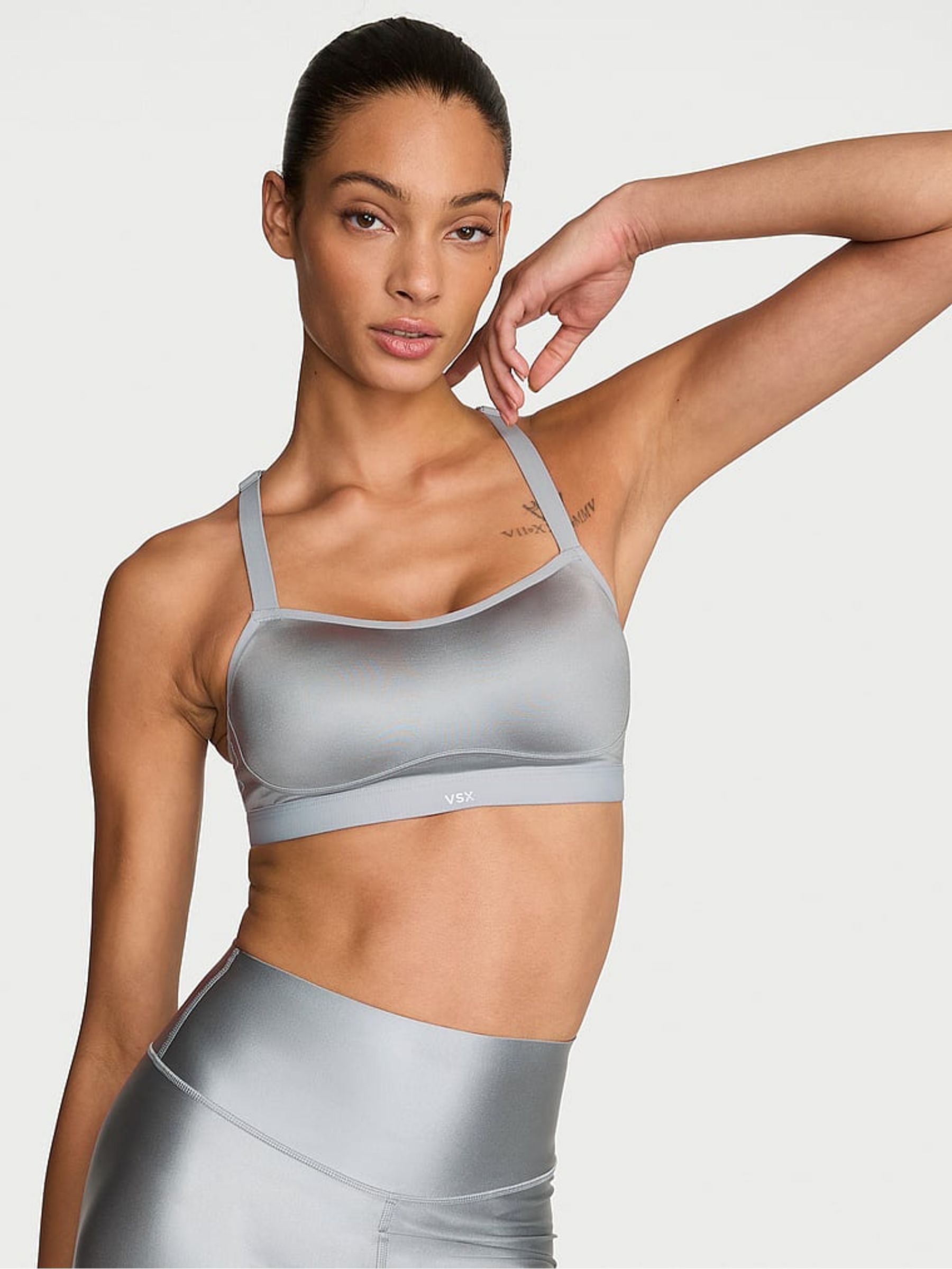 Starstruck Grey Angel™ GlossyTech Medium Impact Sports Bra - Image 1 of 2 Starstruck Grey Angel™ GlossyTech Medium Impact Sports Bra - Image 1 of 2