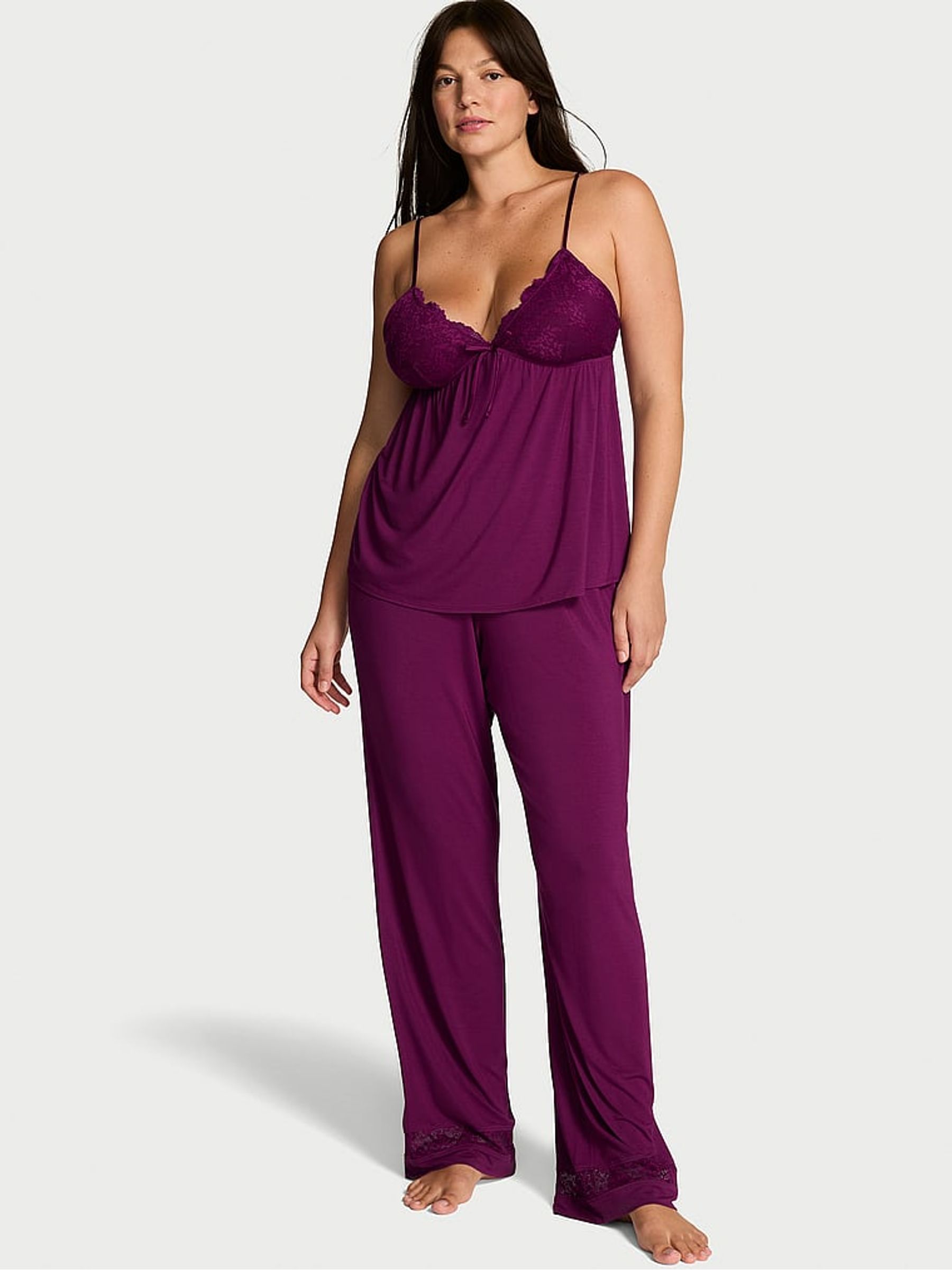 Rhubarb Purple Lace Trim Modal Cami & Trousers Set - Image 1 of 3 Rhubarb Purple Lace Trim Modal Cami & Trousers Set - Image 1 of 3