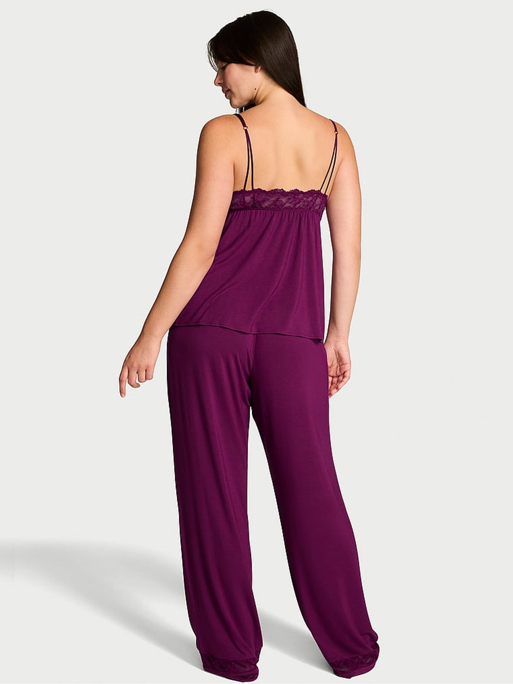 Rhubarb Purple Lace Trim Modal Cami & Trousers Set - Image 2 of 3