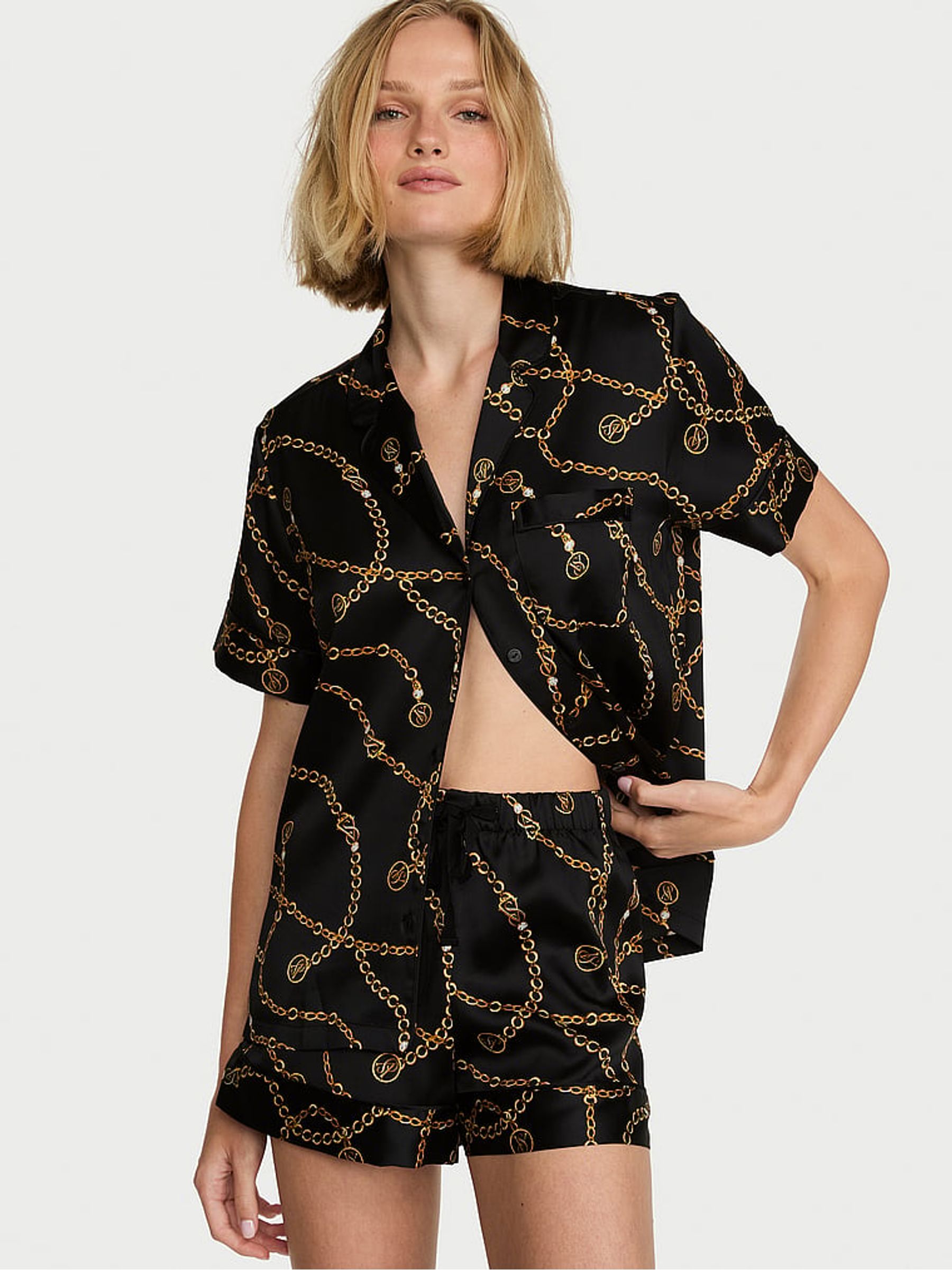 Black Chains Satin Short Pyjamas Set - Image 1 of 3
