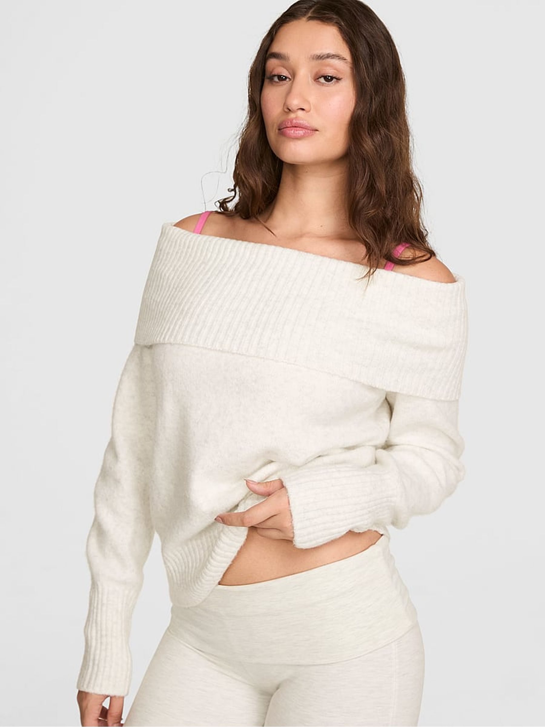 Snow Heather Grey Foldover Off The Shoulder Jumper - Image 1 of 2