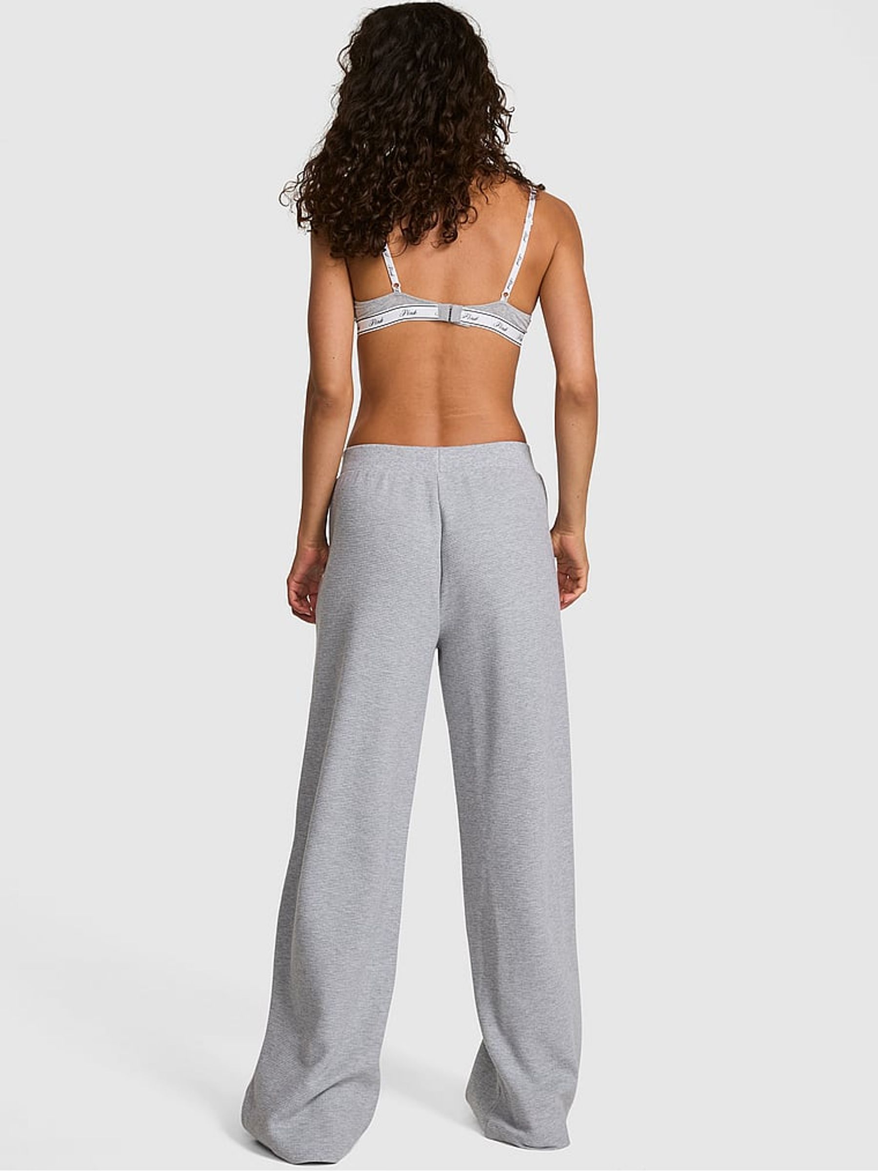 Medium Heather Grey Wide Leg Oversized Waffle Joggers - Image 2 of 2