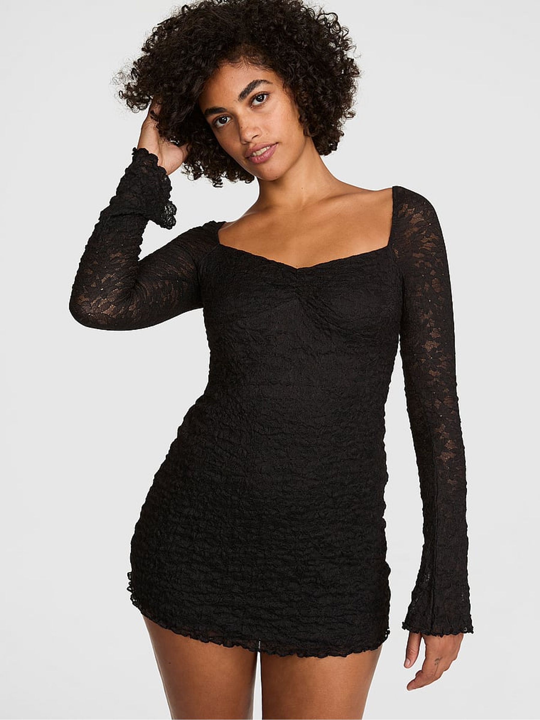 Black Lace Square Neck Dress - Image 1 of 2 Black Lace Square Neck Dress - Image 1 of 2