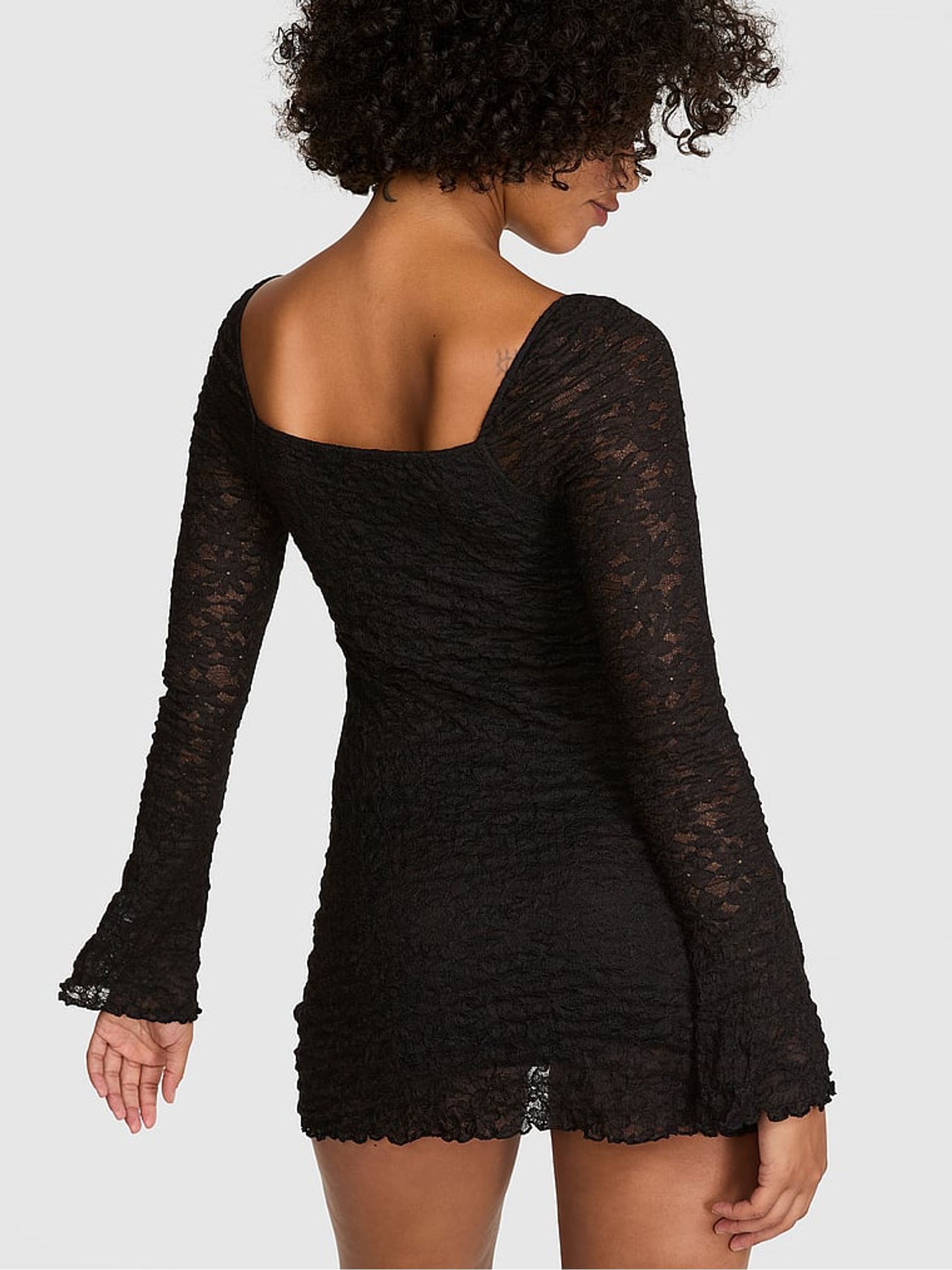 Black Lace Square Neck Dress - Image 2 of 2 Black Lace Square Neck Dress - Image 2 of 2