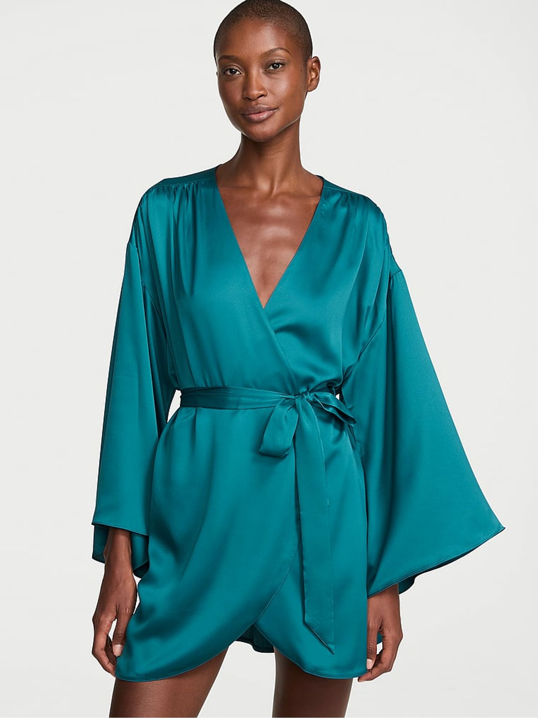 Aquarium Blue Satin Short Robe - Image 1 of 2