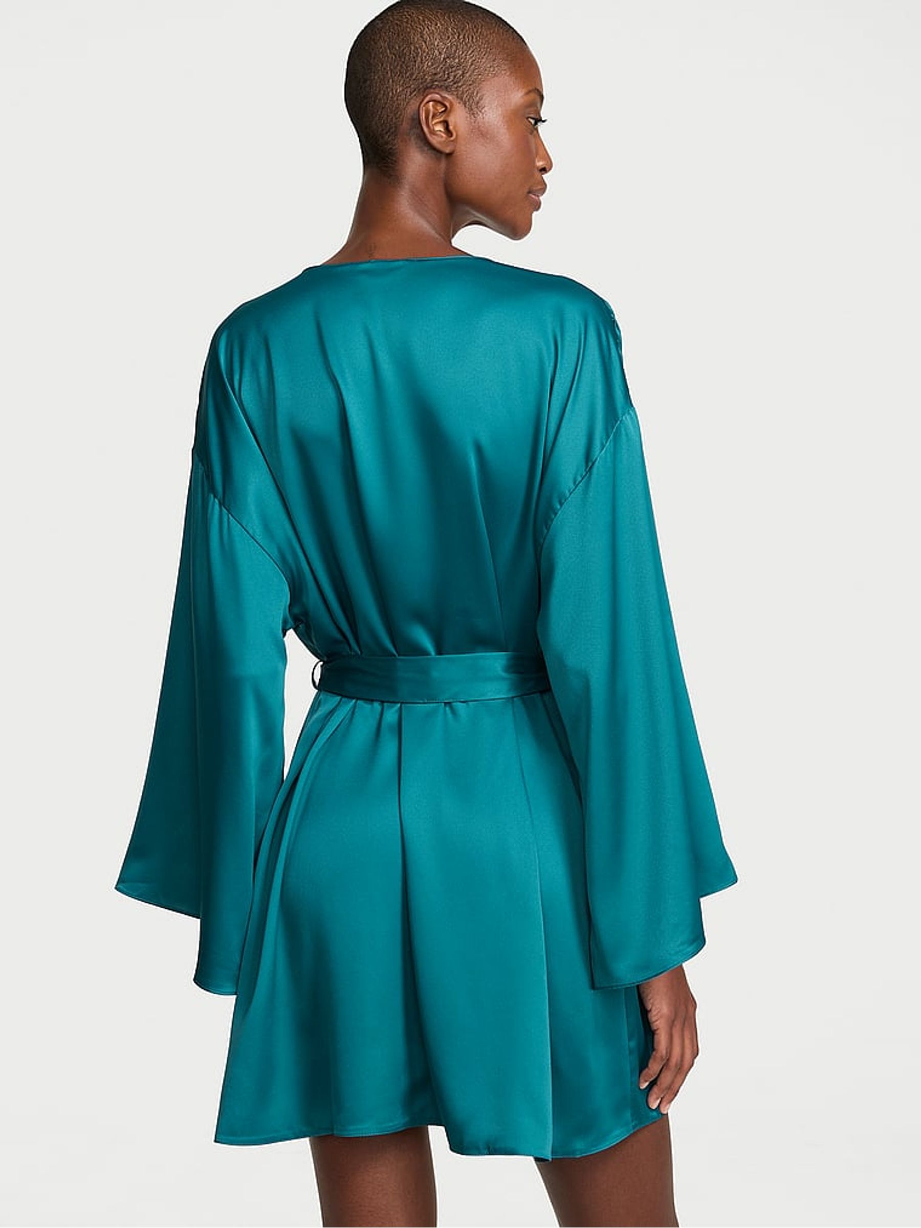 Aquarium Blue Satin Short Robe - Image 2 of 2 Aquarium Blue Satin Short Robe - Image 2 of 2