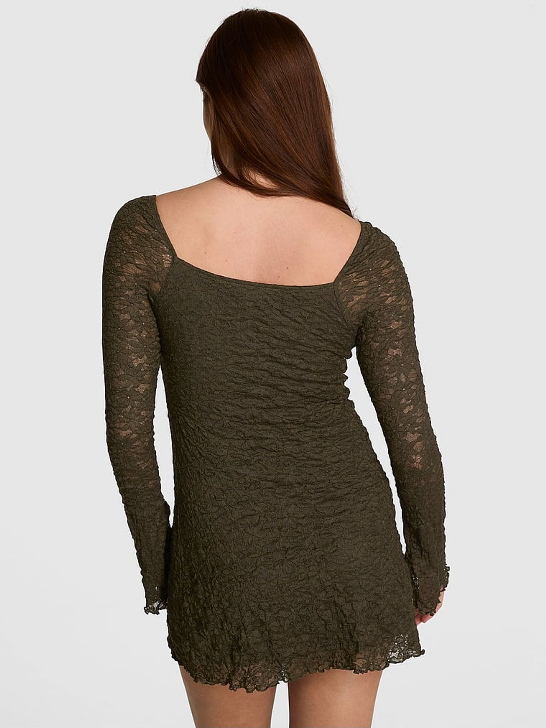 Olive Green Lace Square Neck Dress - Image 2 of 2 Olive Green Lace Square Neck Dress - Image 2 of 2