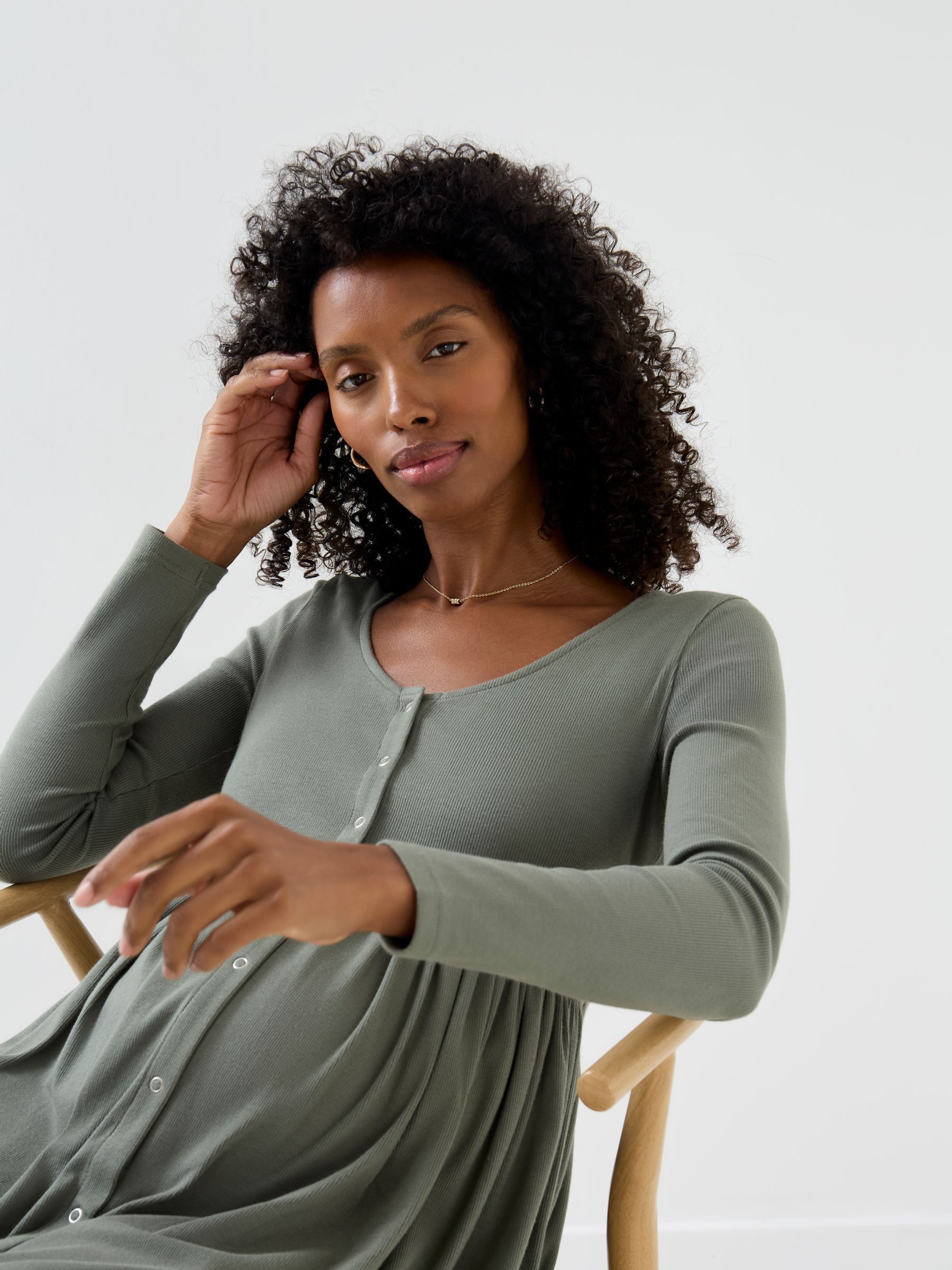 Green Long Sleeve Ribbed Maternity A-Line Midi Dress - Image 4 of 4