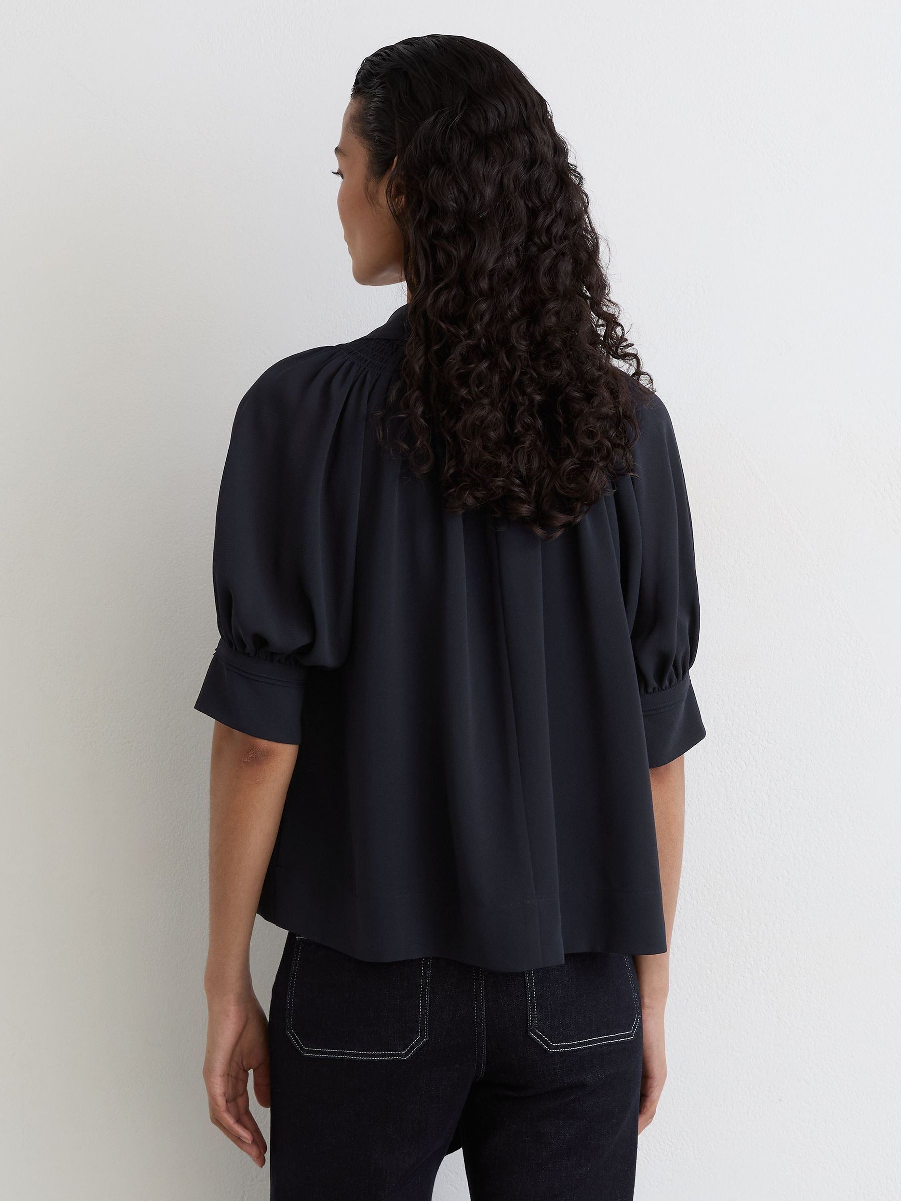 Tie-Neck Short-Sleeve Blouse in Navy - Image 4 of 5