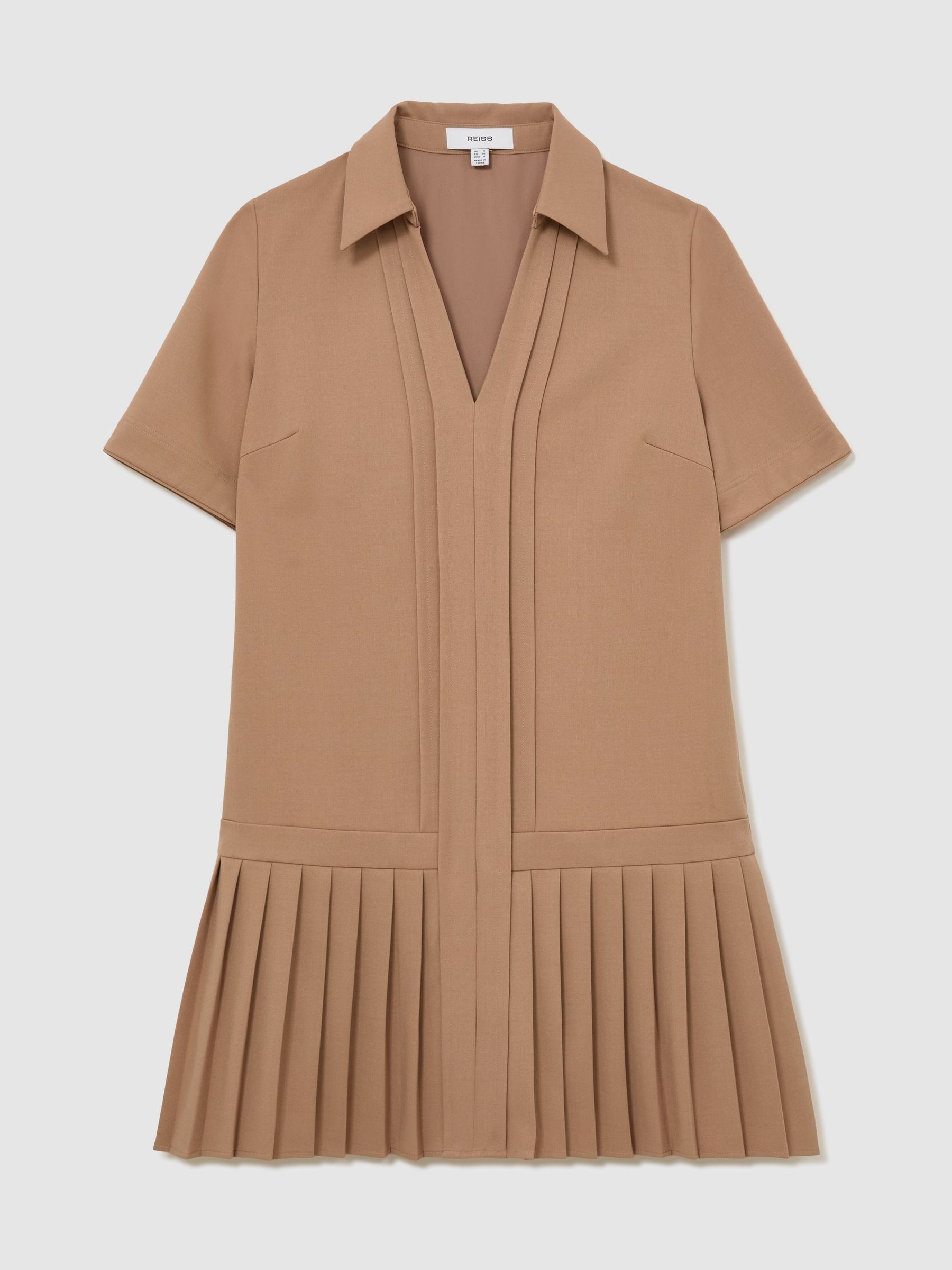Robe courte plissée à col camel - Image 2 de 8