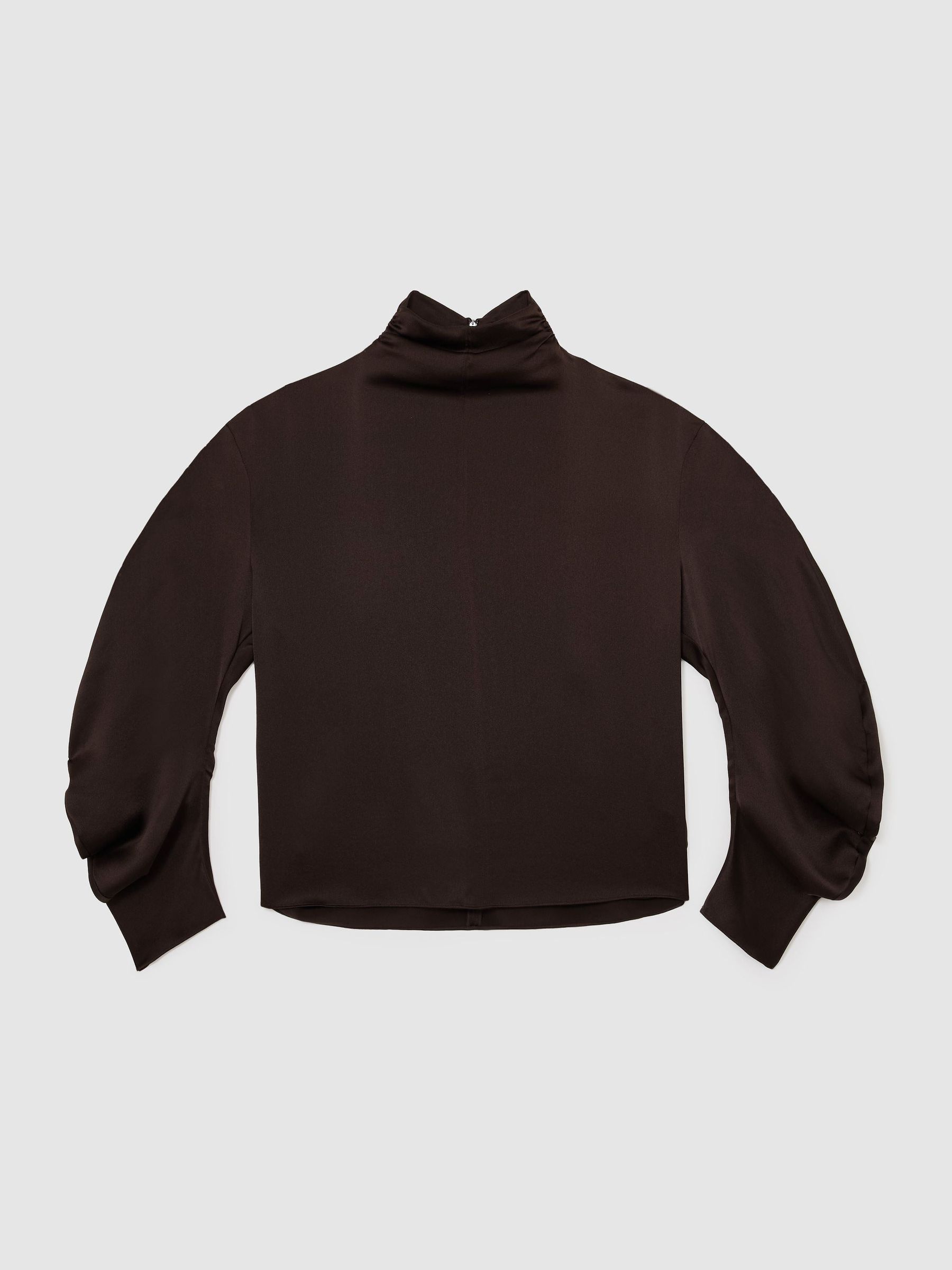 Silk High-Neck Blouse in Grape Burgundy - Image 2 of 7